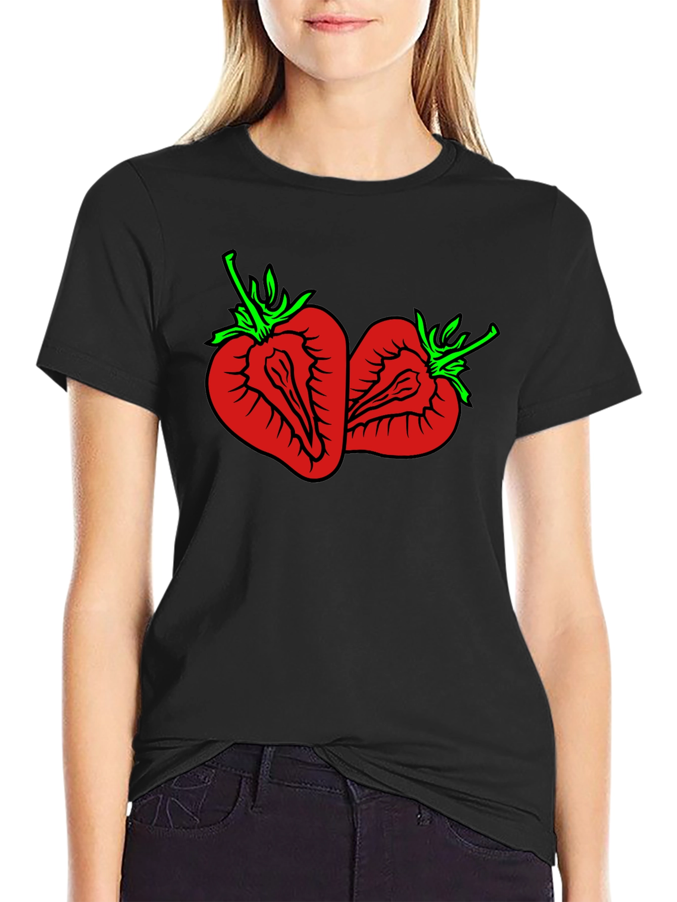 Black Strawberry Graphic Tee - Unisex Black T-Shirt view 2