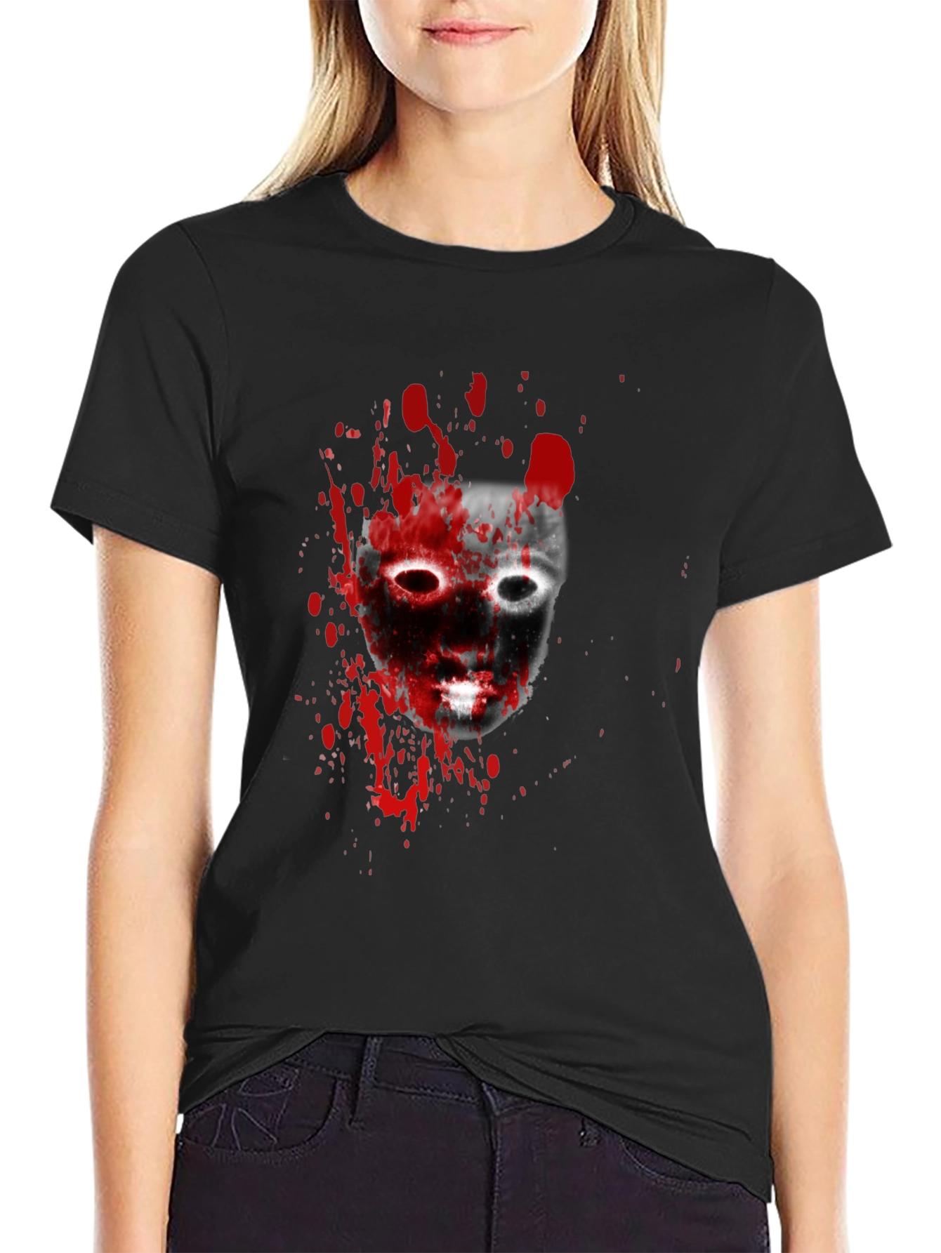 Black Bloody Mask Graphic Tee - Horrorcore Style view 2