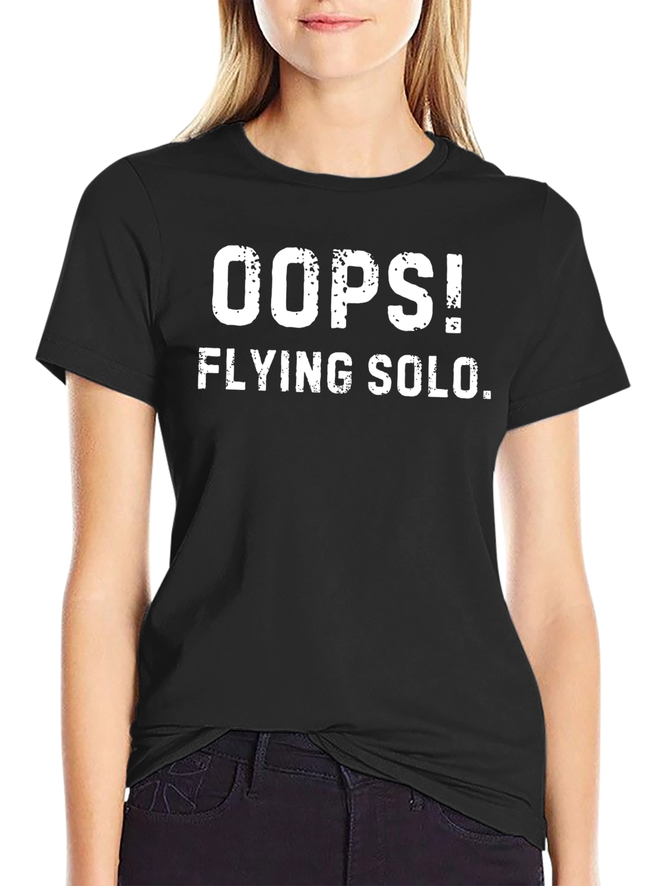 Black Oops! Flying Solo. Graphic T-Shirt view 2