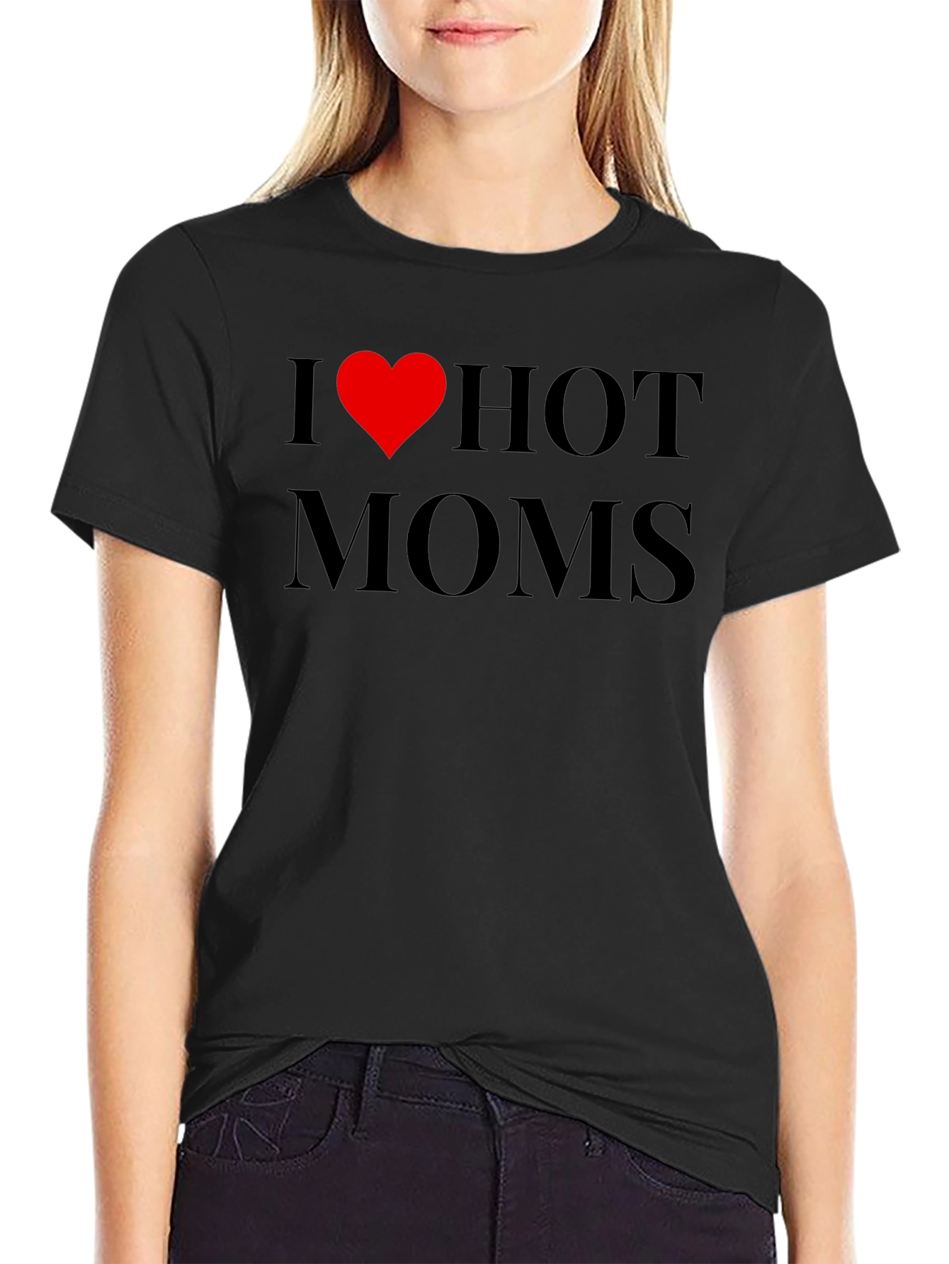 Black I Heart Hot Moms Graphic Tee - Adult Humor Novelty T-Shirt view 2