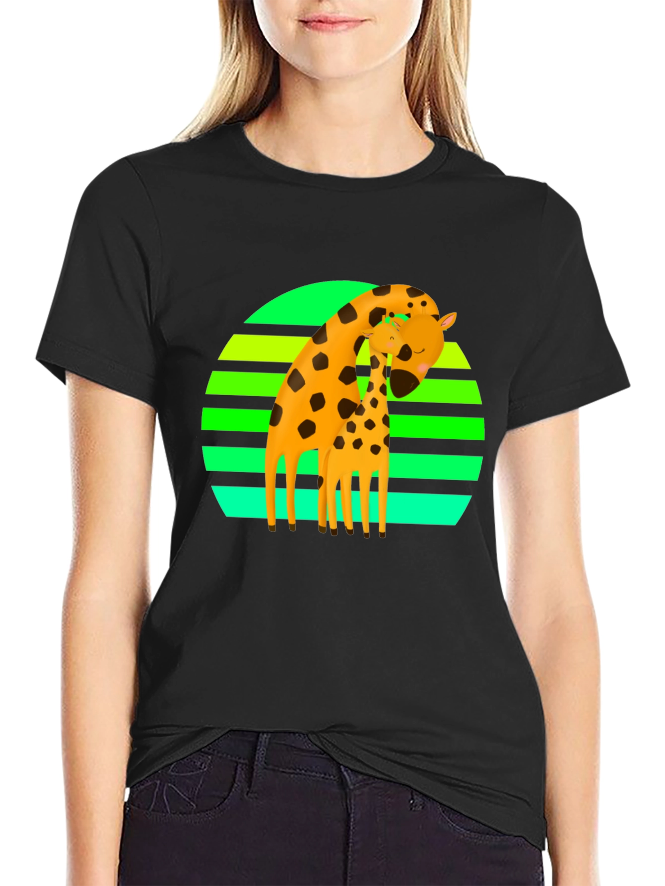 Black Giraffe Love Graphic Tee - Black Cotton Blend view 2