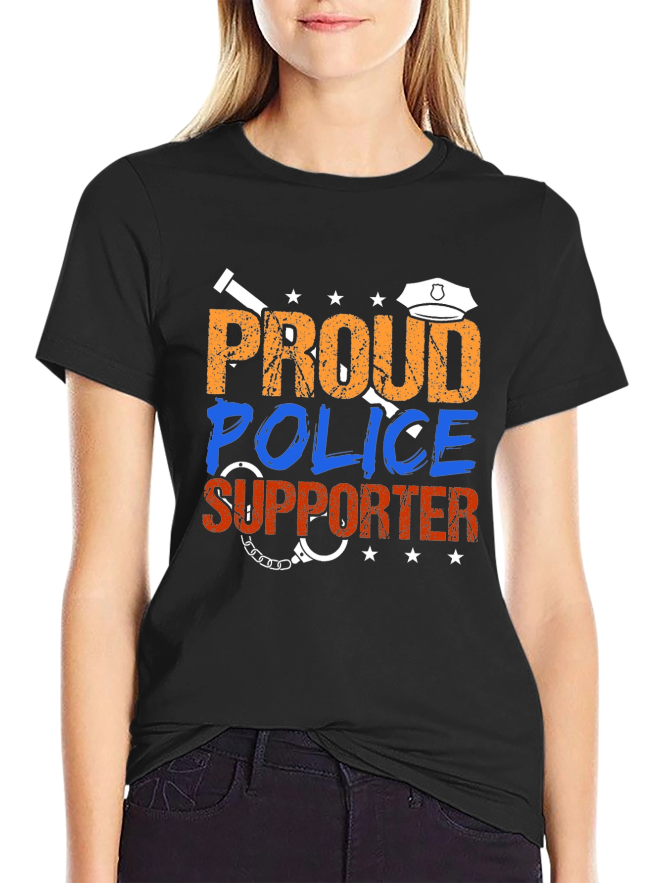 Black Proud Police Supporter Graphic Tee view 2