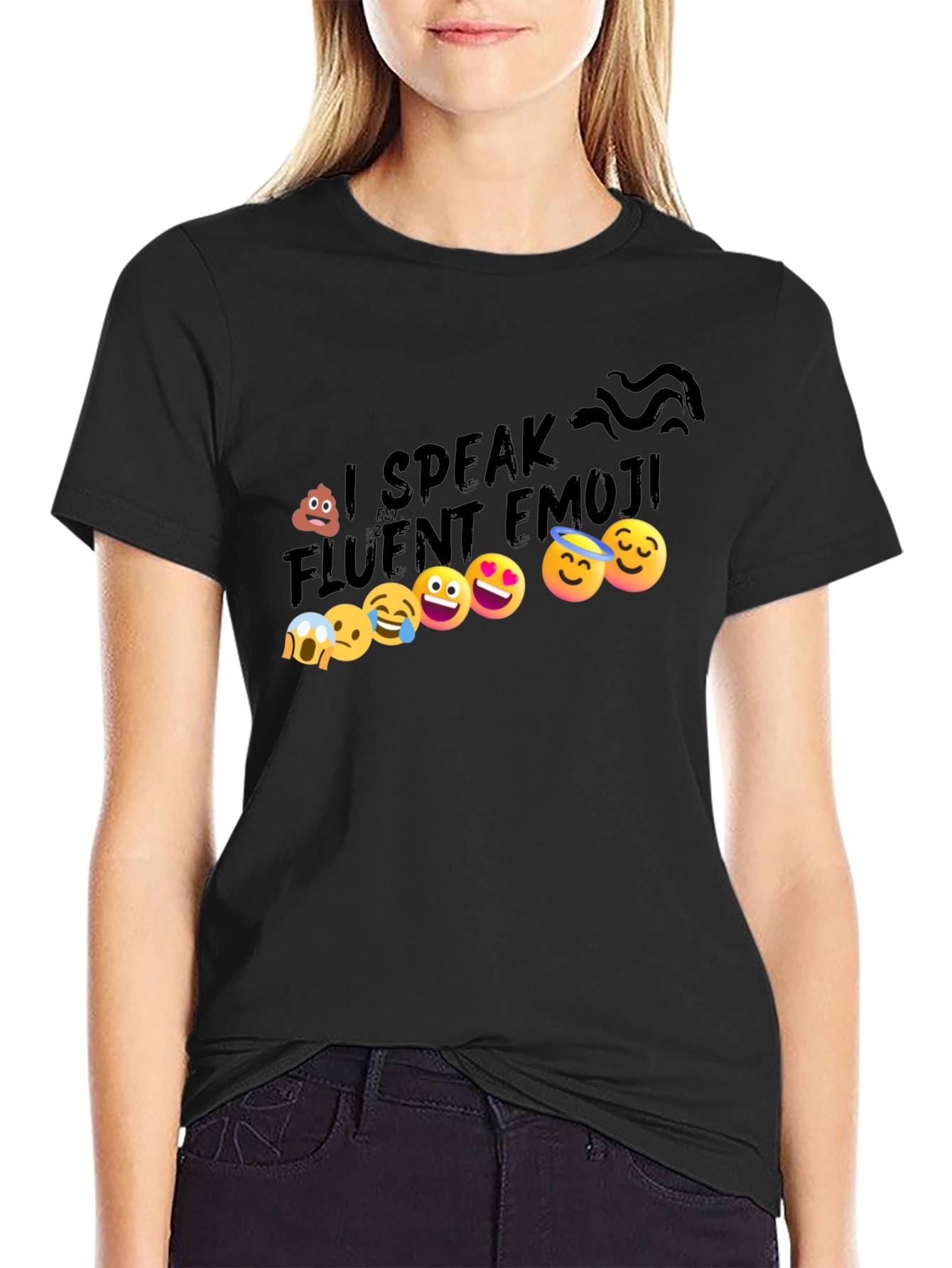 Black I Speak Fluent Emoji Graphic T-Shirt view 2