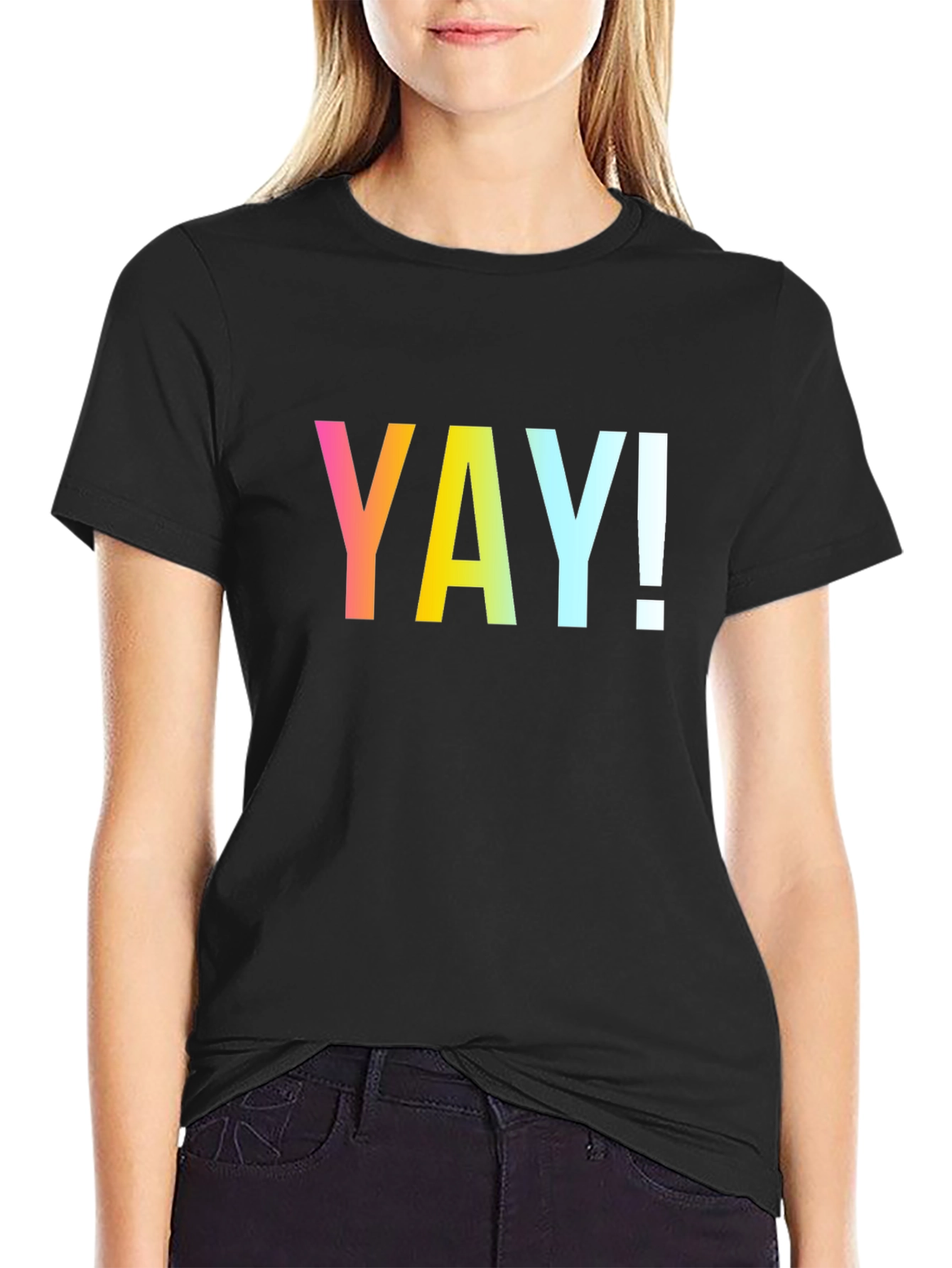 Black Vibrant 'YAY!' Graphic Black T-Shirt view 2
