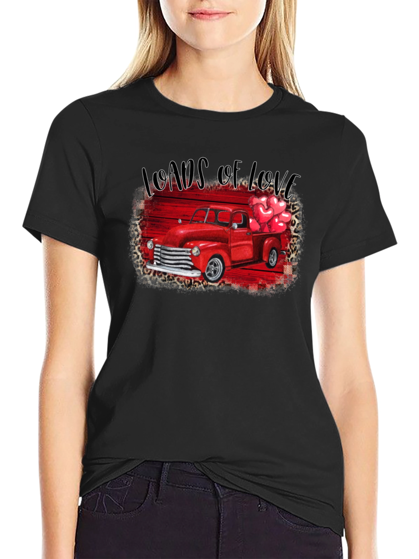 Black Loads of Love Valentine's Truck T-Shirt view 2
