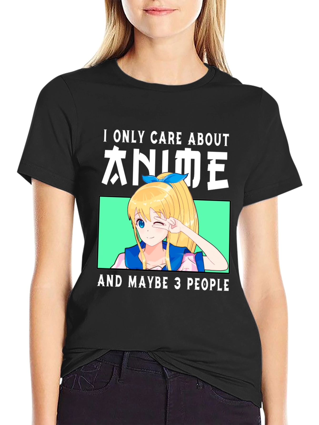 Black Anime Lover T-Shirt - "I Only Care About Anime" view 2
