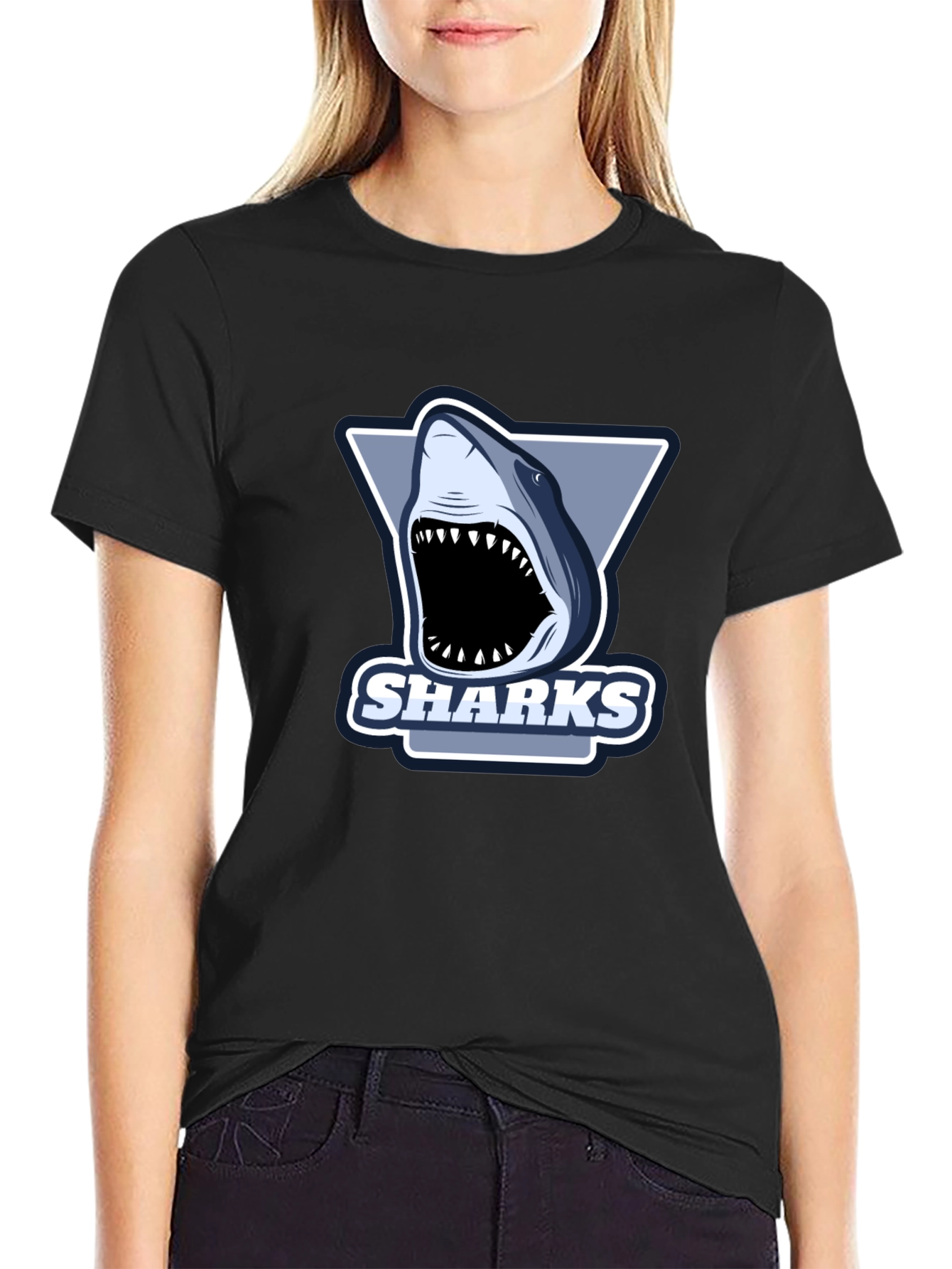 Black Men's Black Shark Graphic T-Shirt view 2