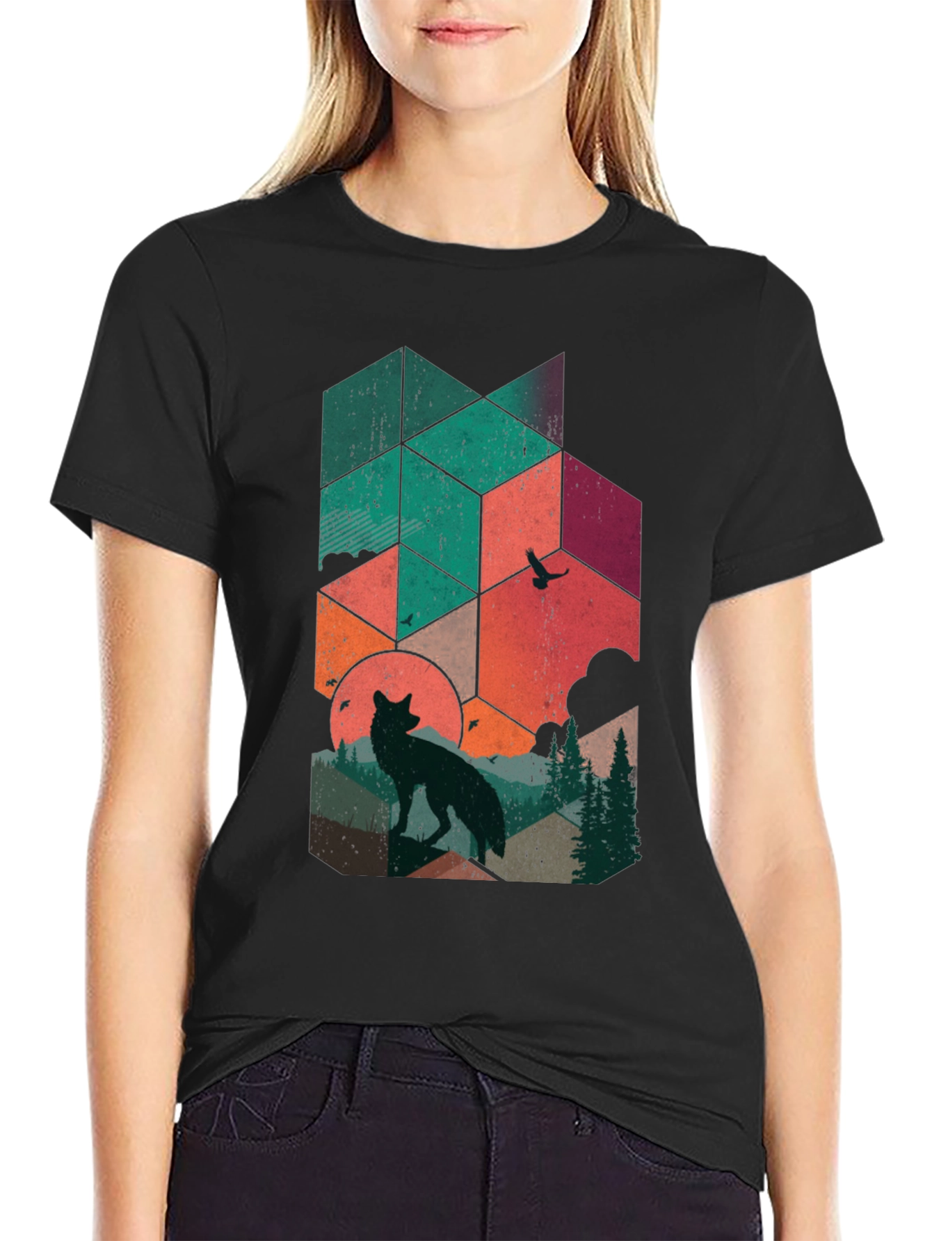 Geometric Wolf Graphic Tee - Nature Inspired Design - 2