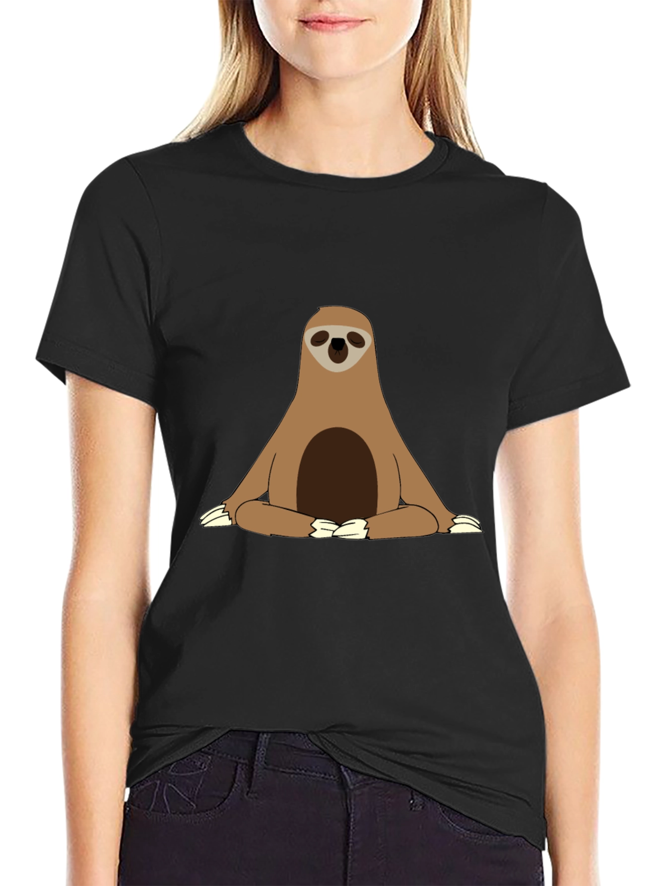 Black Sloth Meditation T-Shirt - Relaxed Zen Style view 2