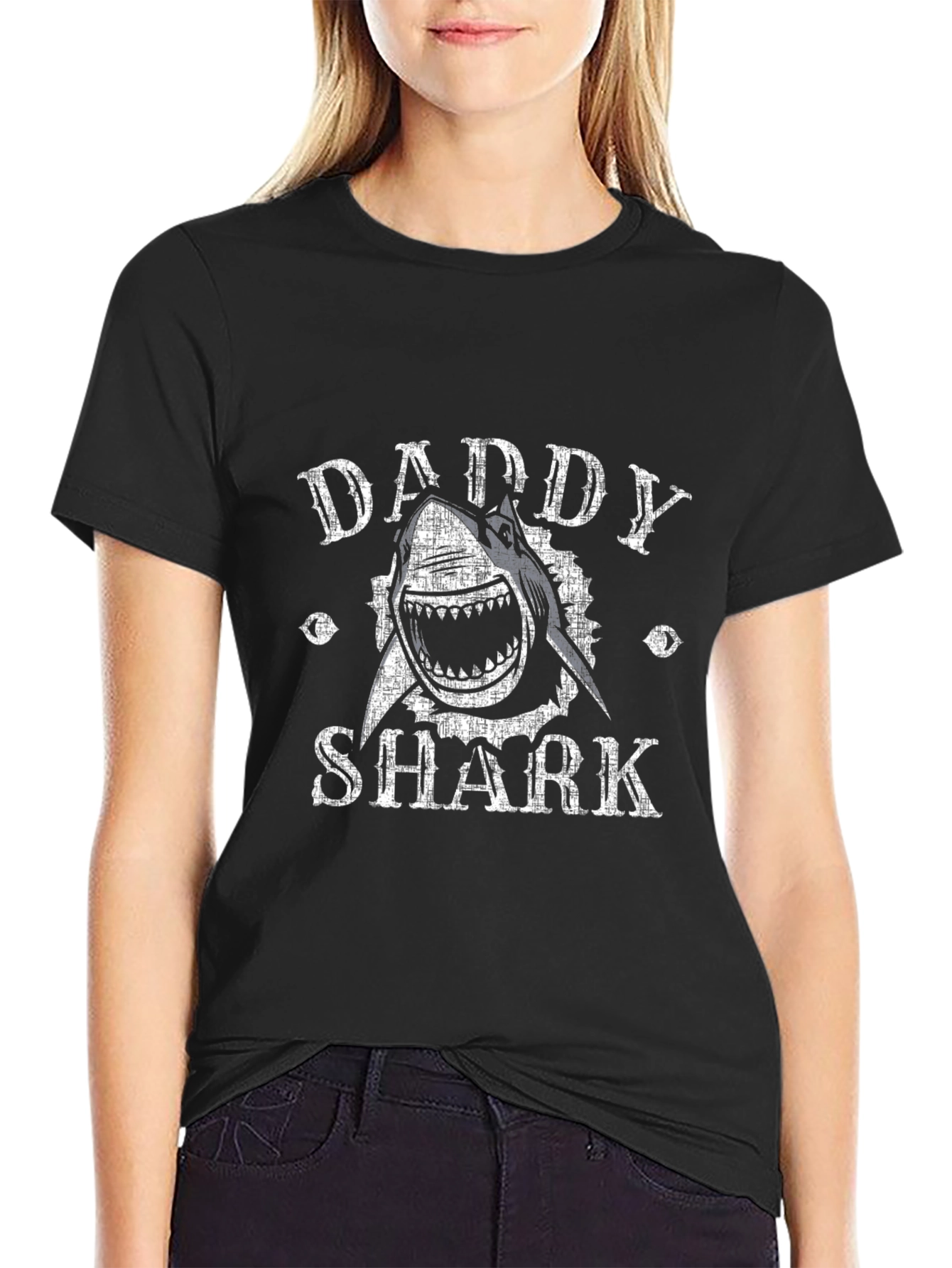 Black Daddy Shark Graphic T-Shirt - Black view 2