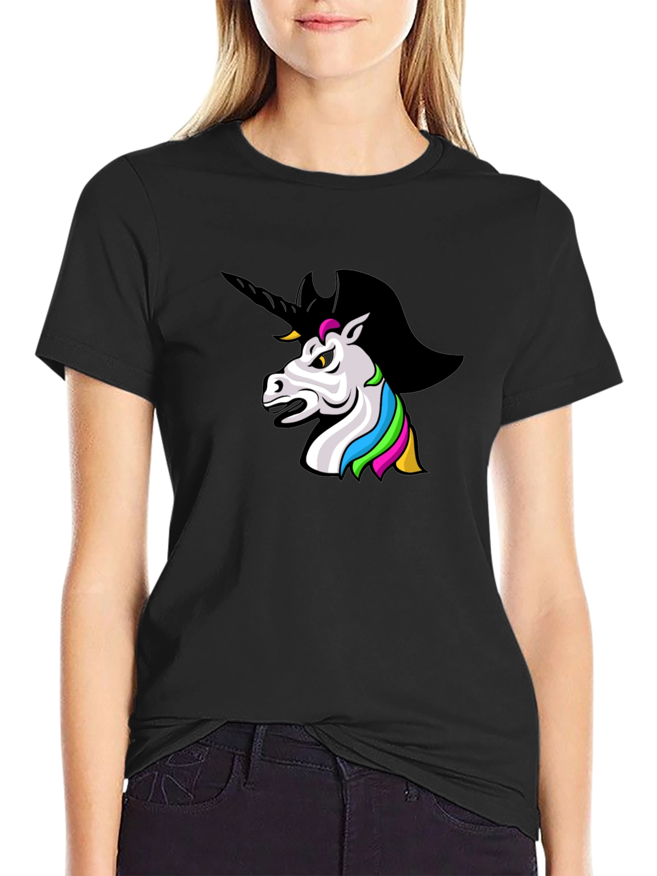 Black Unicorn Graphic Black T-Shirt view 2