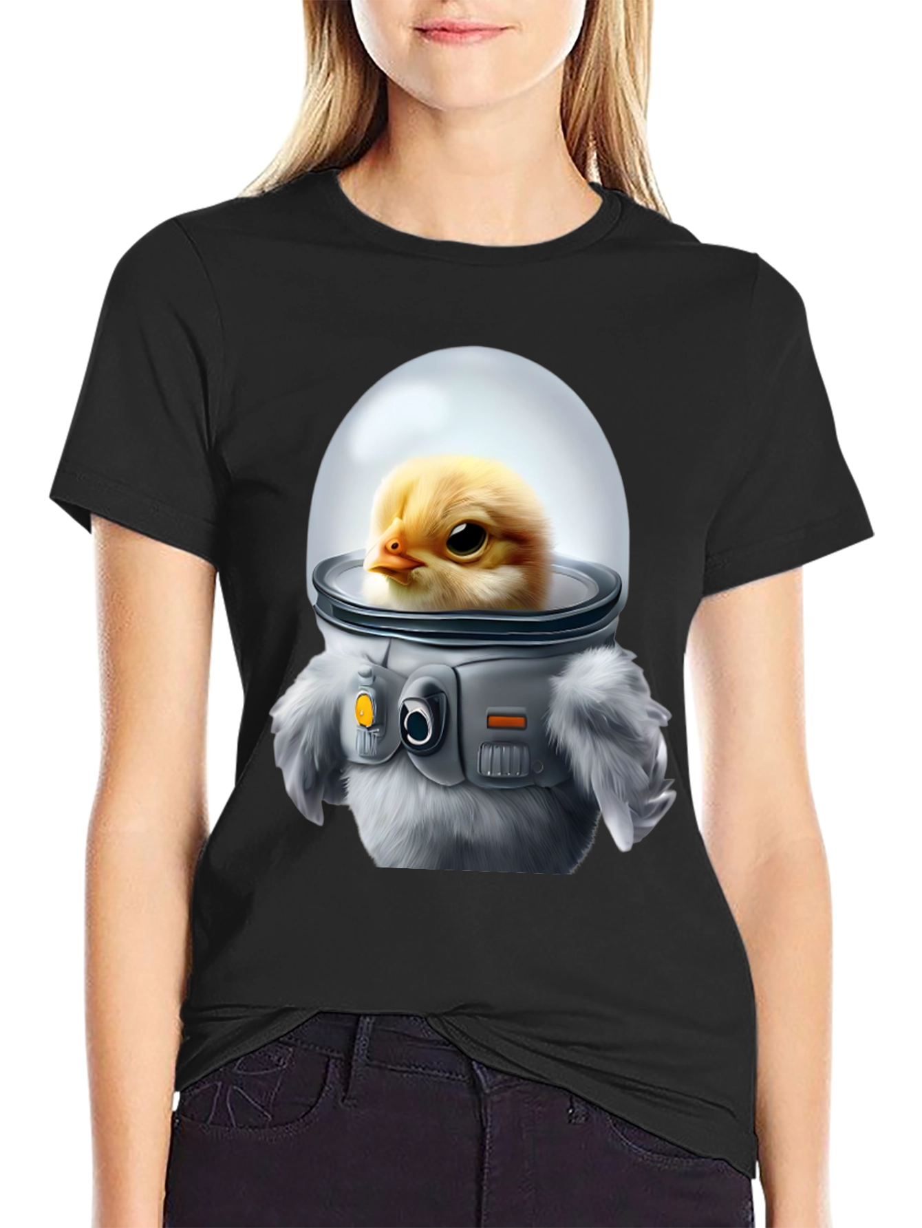 Black Chick in Space Suit Graphic T-Shirt view 2