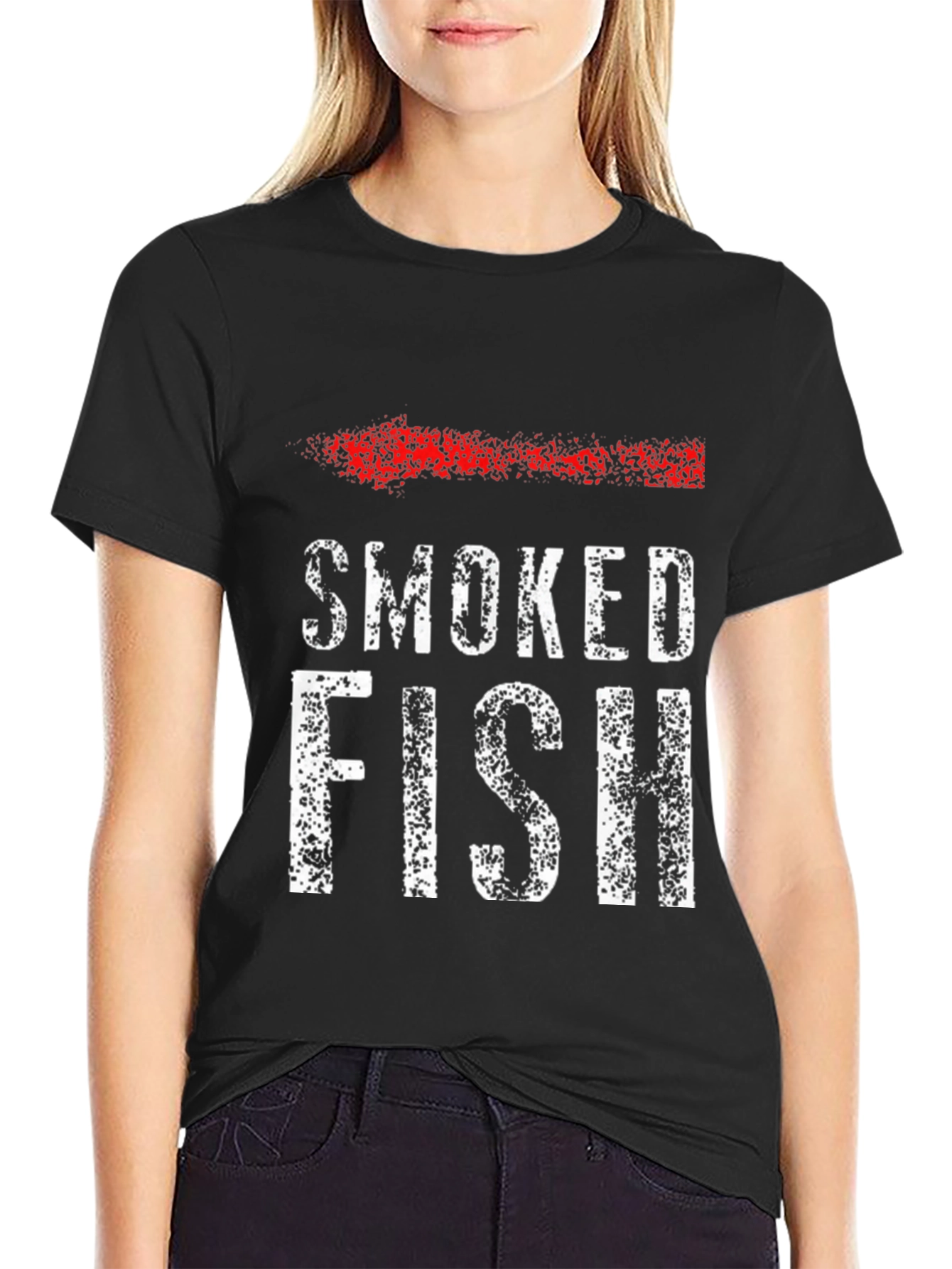 Black Smoked Fish Graphic T-Shirt - Bold Text Design view 2