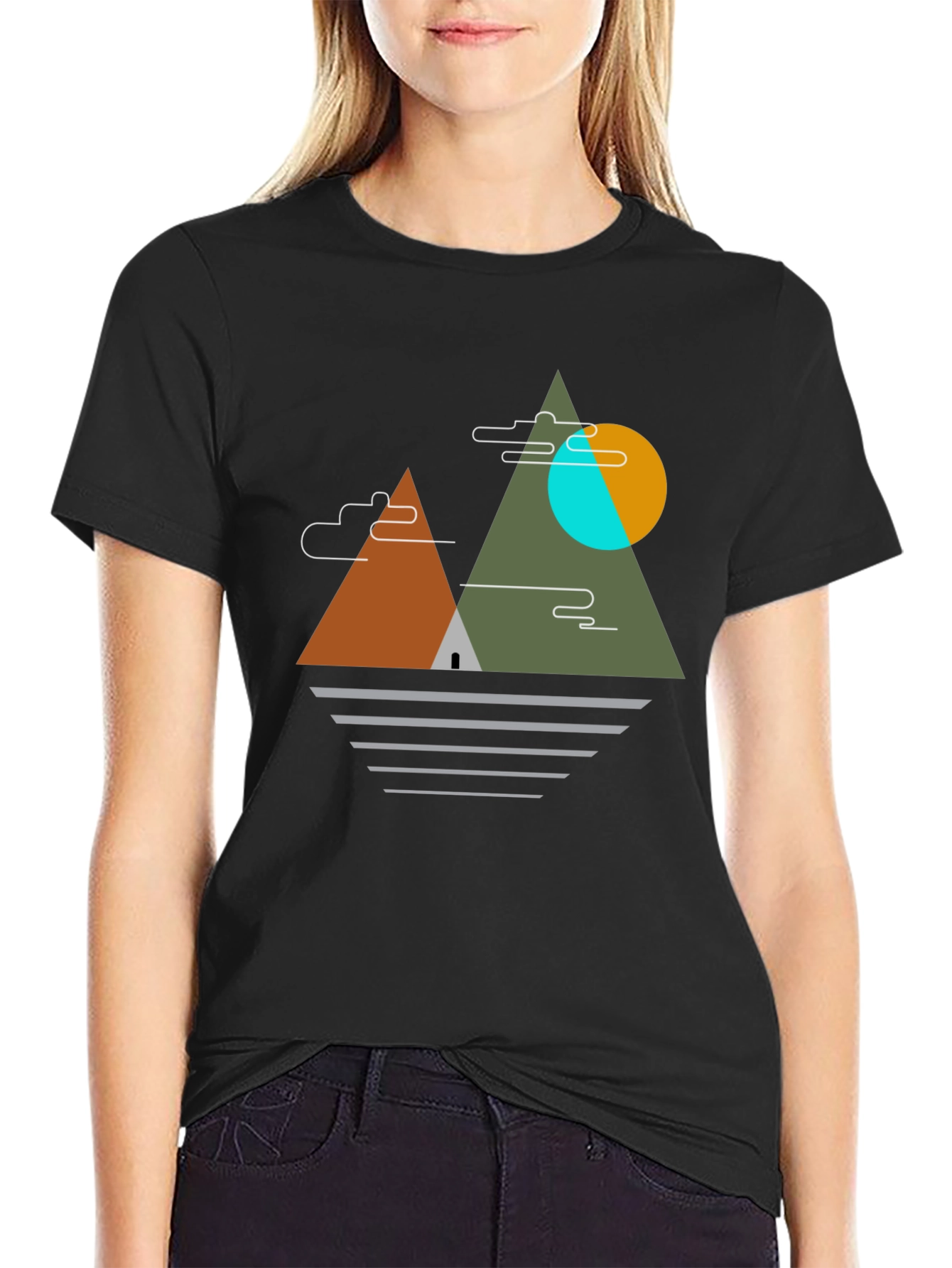 Black Geometric Mountain Graphic Tee - Black view 2