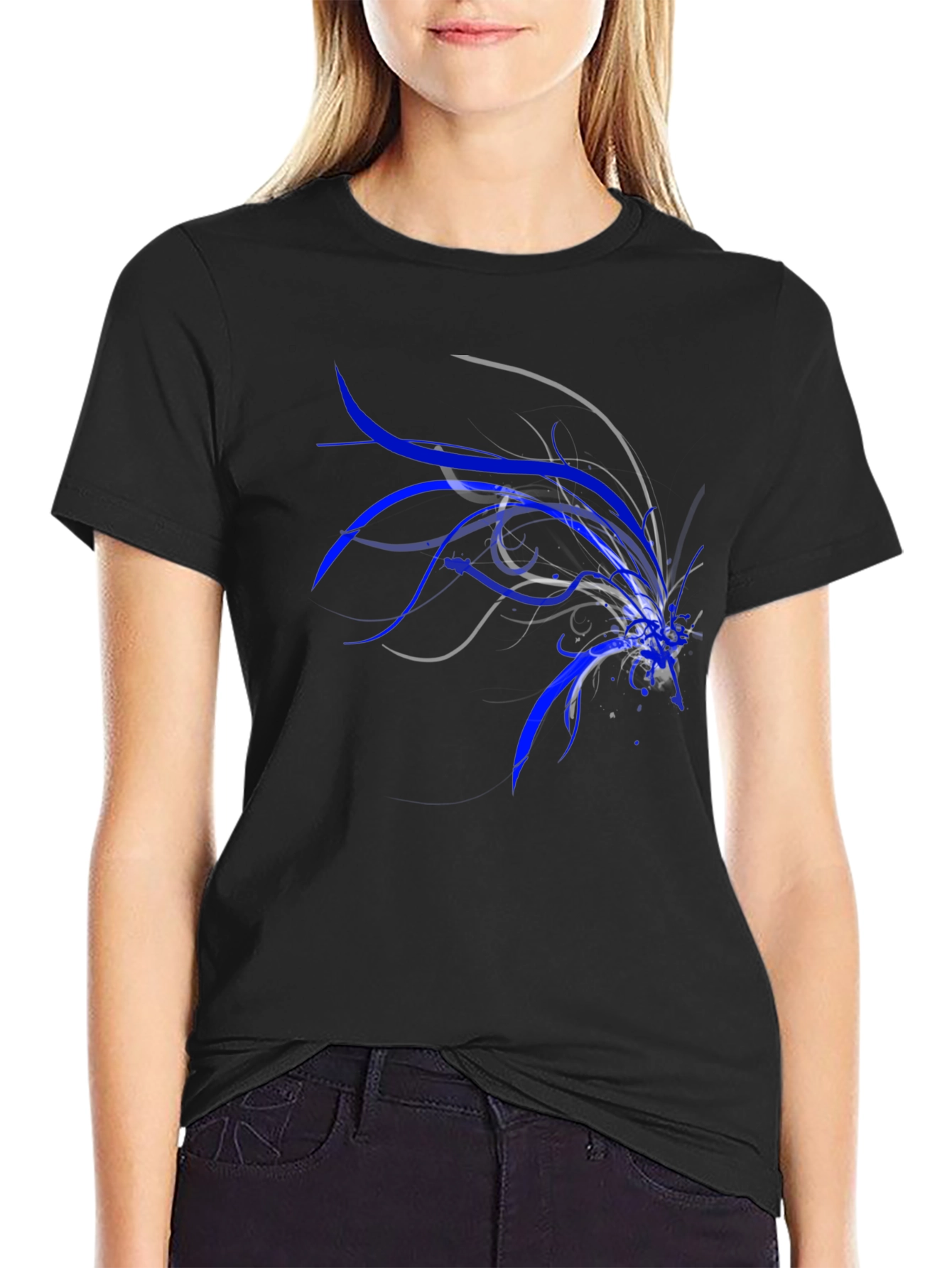 Abstract Blue Graphic Tee - Men's Black T-Shirt - 2