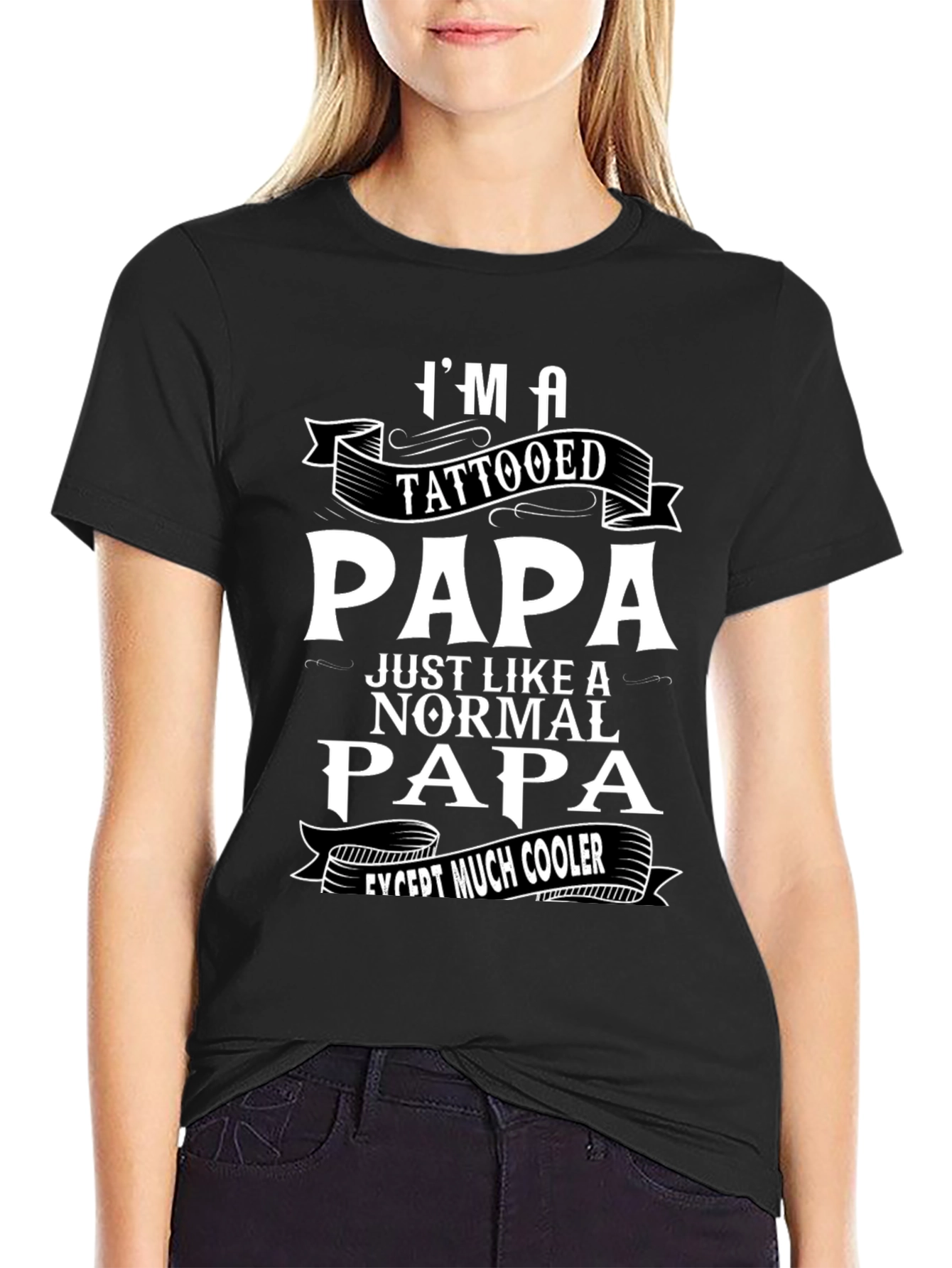 Black Tattooed Papa Graphic T-Shirt - Cool Dad Tee view 2