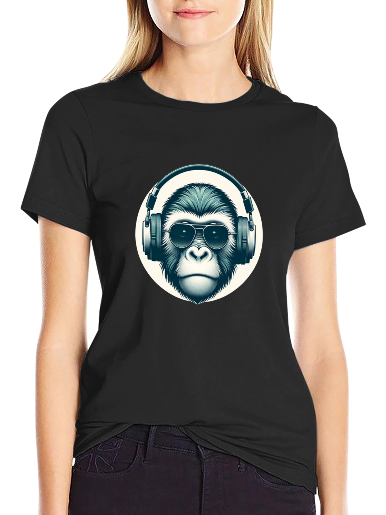 Black Cool Ape Graphic Tee - Black Cotton T-Shirt view 2