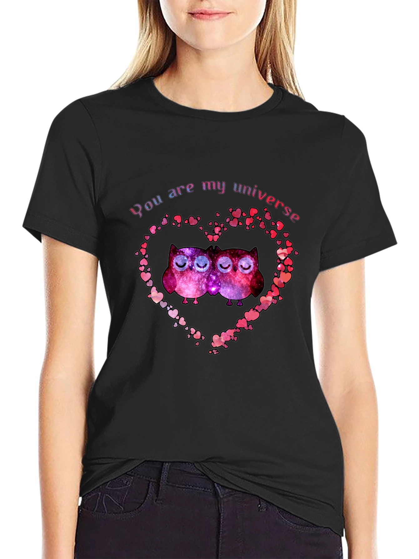 Black You Are My Universe Owls Heart T-Shirt view 2