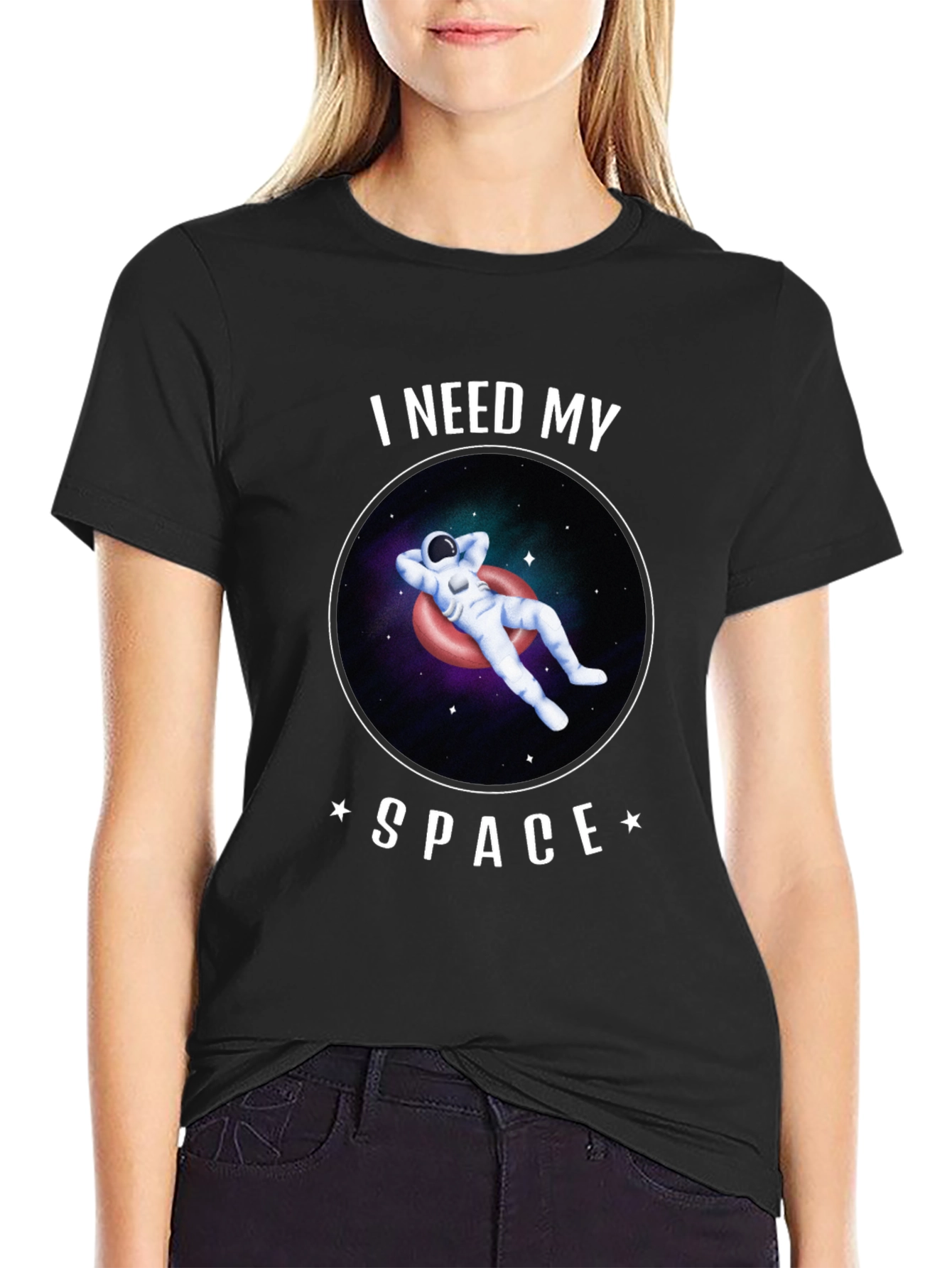 Black I Need My Space Astronaut Graphic T-Shirt view 2