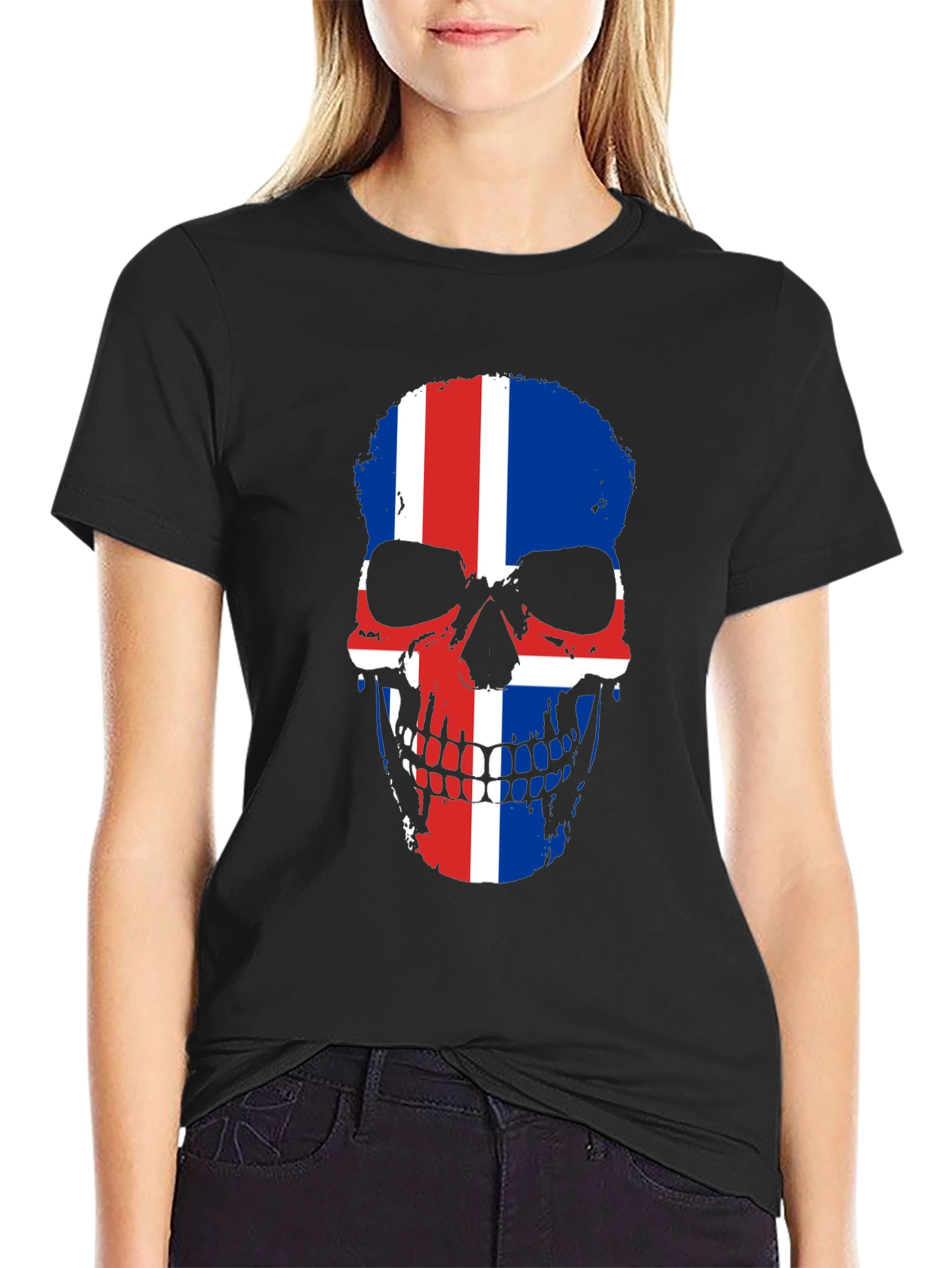Black Iceland Flag Skull Graphic Tee - Black Cotton Shirt view 2