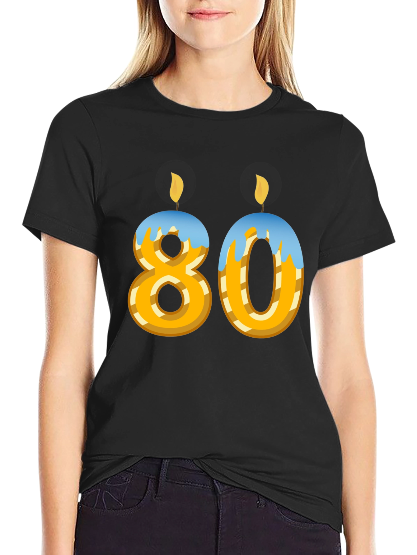 Black 80th Birthday T-Shirt - Novelty Party Tee view 2