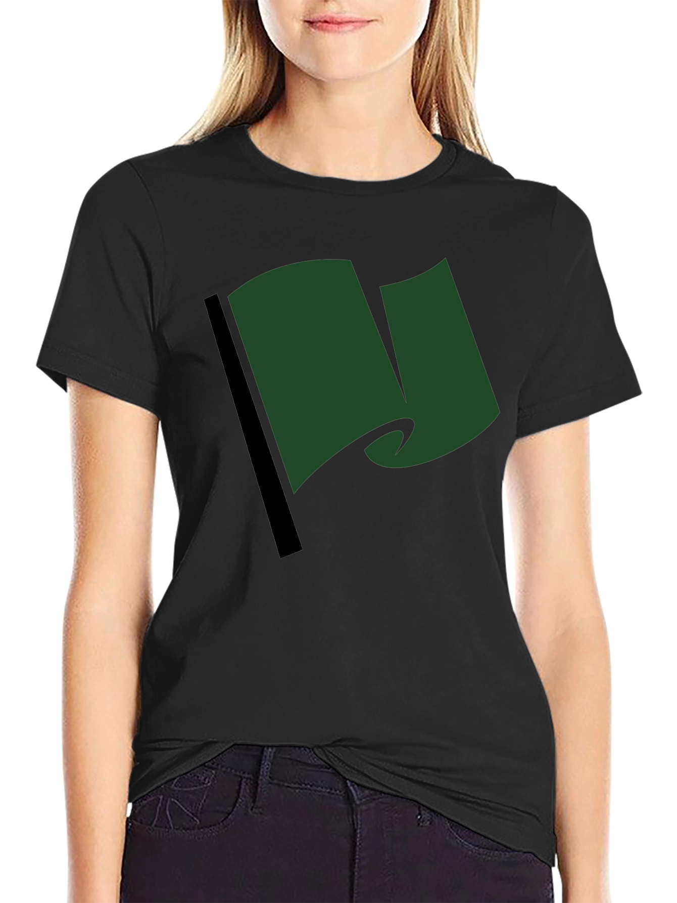 Black Green Flag Graphic Tee - Casual Black T-Shirt view 2