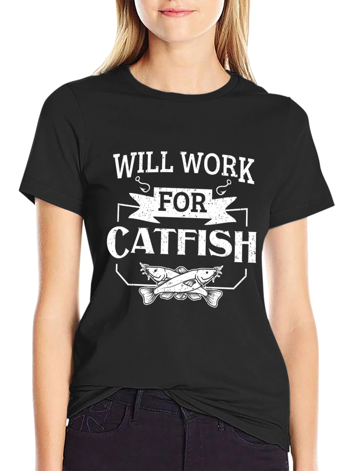 Black Will Work For Catfish T-Shirt - Fishing Humor Tee view 2