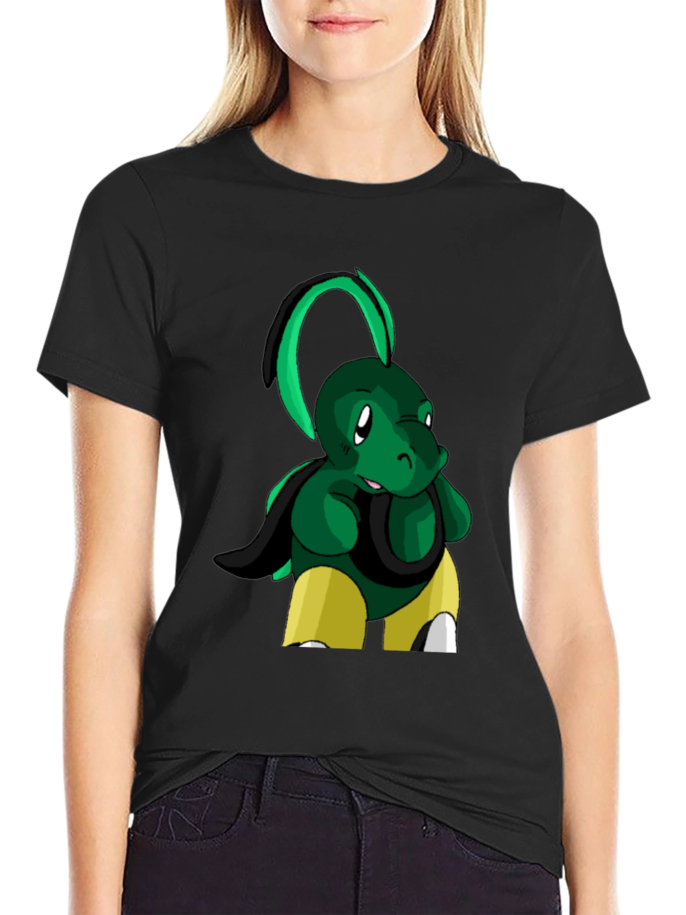Black Cool Turtle Cartoon Graphic Black T-Shirt view 2