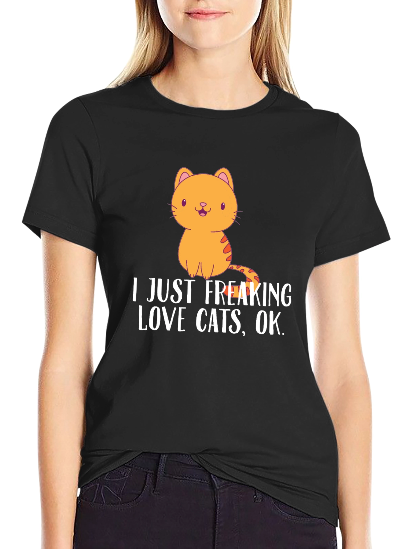 Black I Just Freaking Love Cats T-Shirt view 2