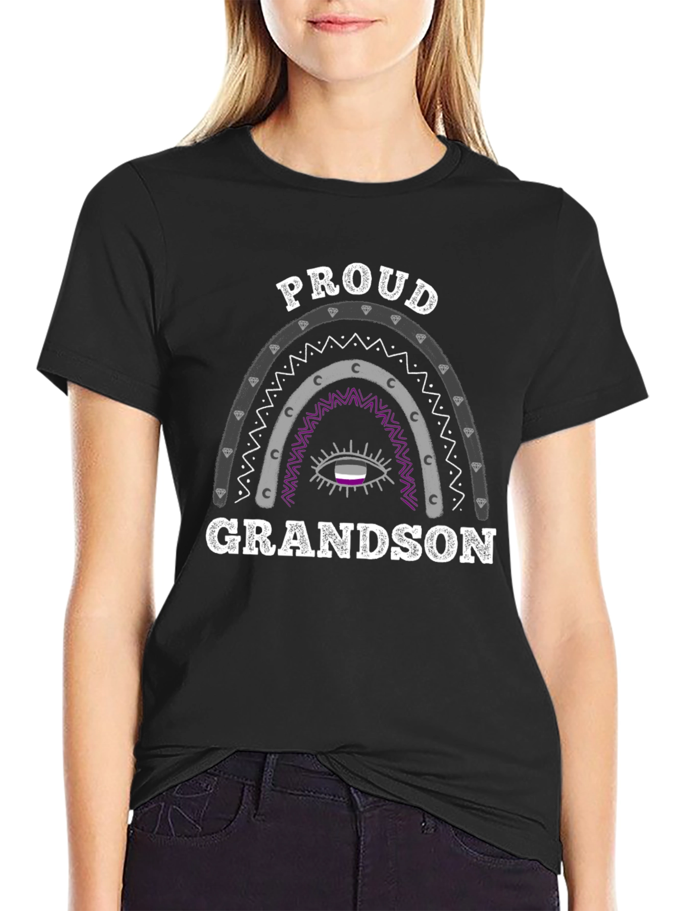Black Proud Grandson Asexual Pride T-Shirt view 2