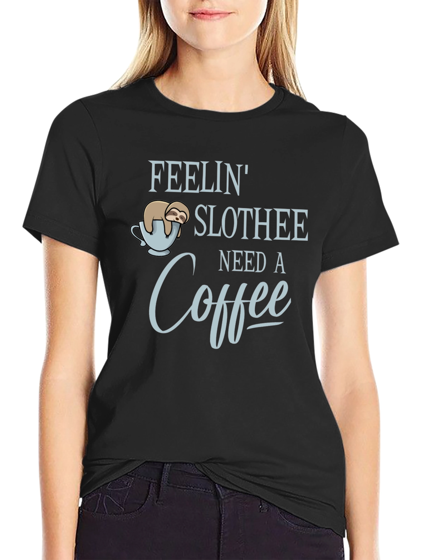 Black Feelin' Slothee Need A Coffee Men's T-Shirt view 2