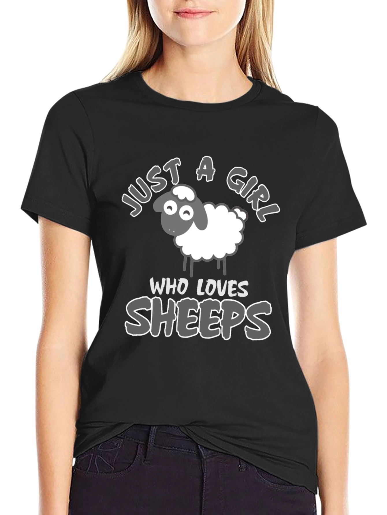 Black Just A Girl Who Loves Sheep T-Shirt view 2
