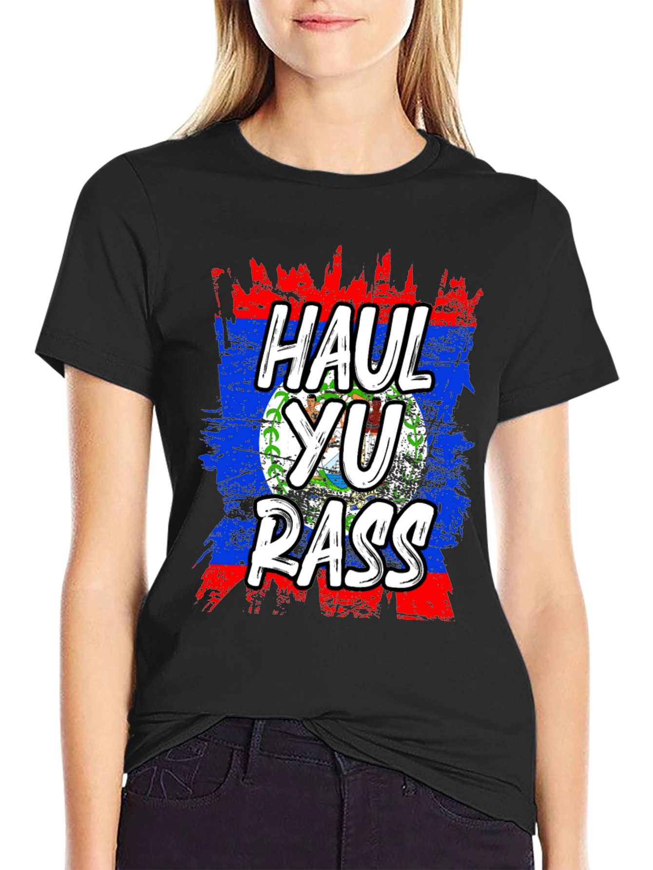 Black Haul Yu Rass T-Shirt - Belize Flag Graphic Tee view 2