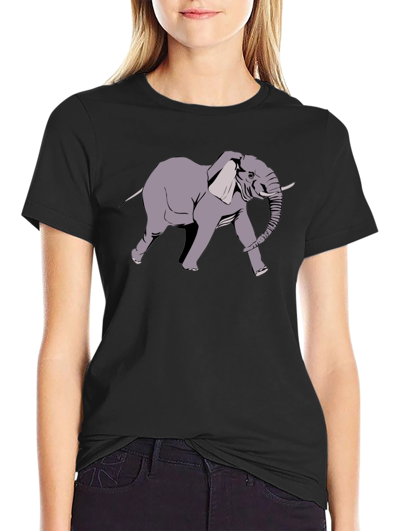 Black Elephant Graphic Print Black T-Shirt view 2