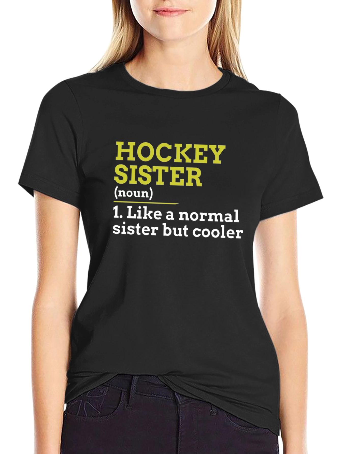 Black Hockey Sister Definition Black T-Shirt view 2