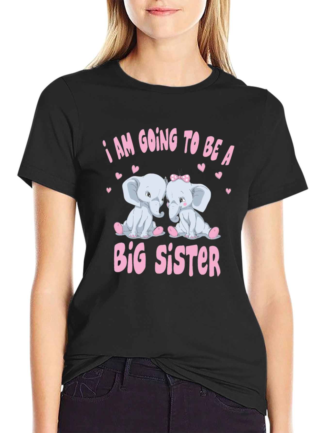 Black I am Going to be a Big Sister Elephant Baby Announcement T-Shirt view 2