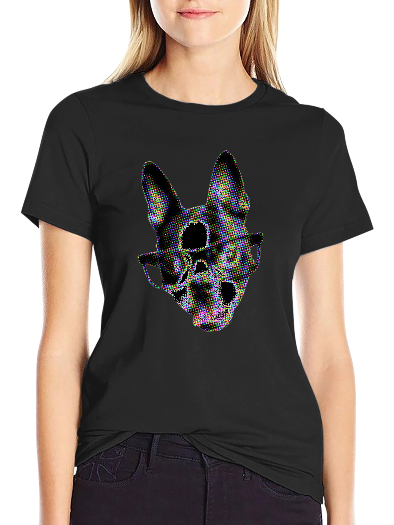 Black Dog Skull Graphic Tee - Black Crew Neck view 2