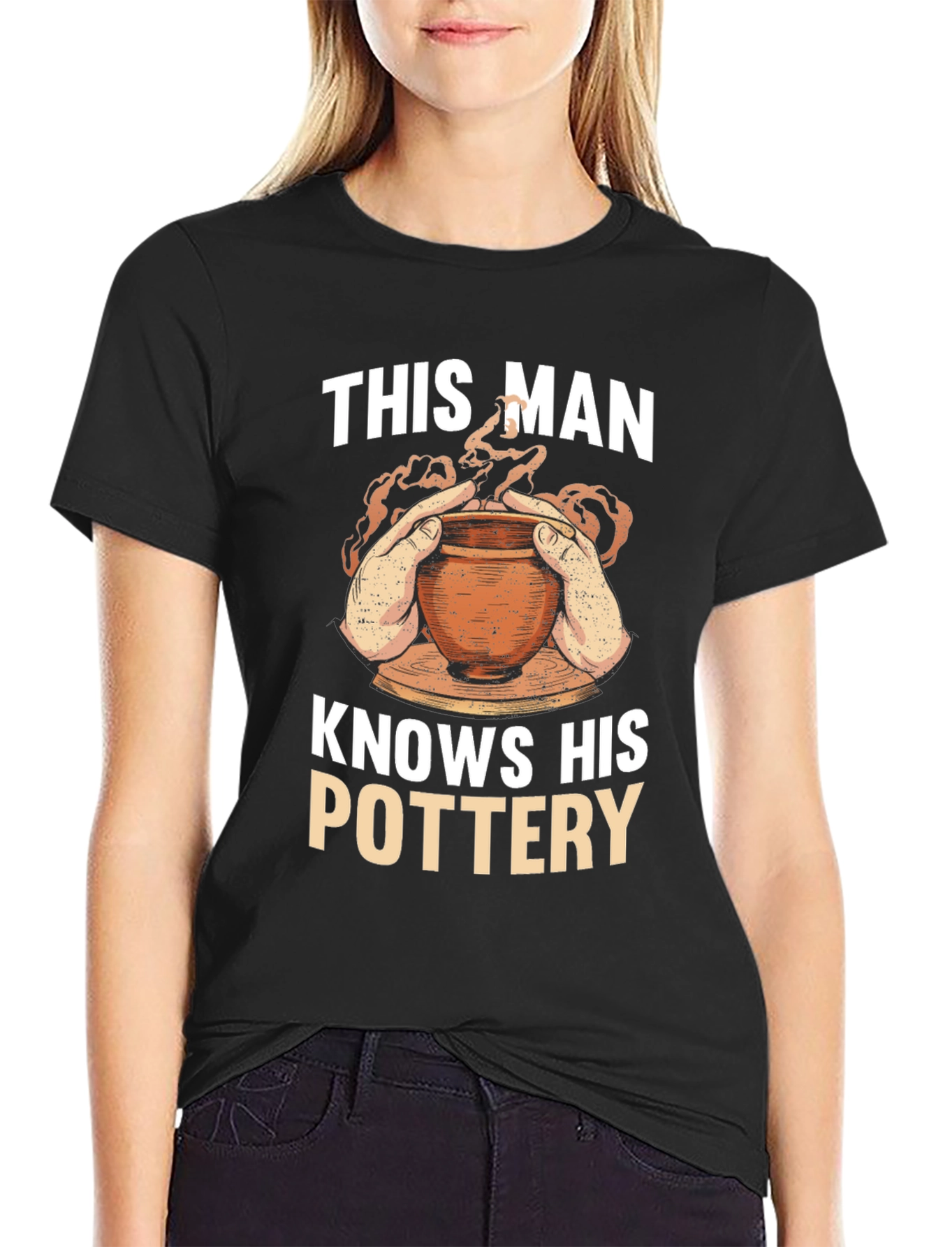 Black Pottery Enthusiast T-Shirt - 'This Man Knows His Pottery' view 2