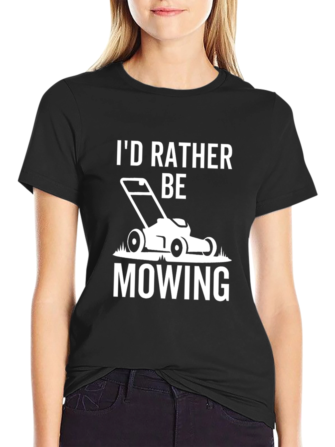 Black I'd Rather Be Mowing T-Shirt - Black view 2
