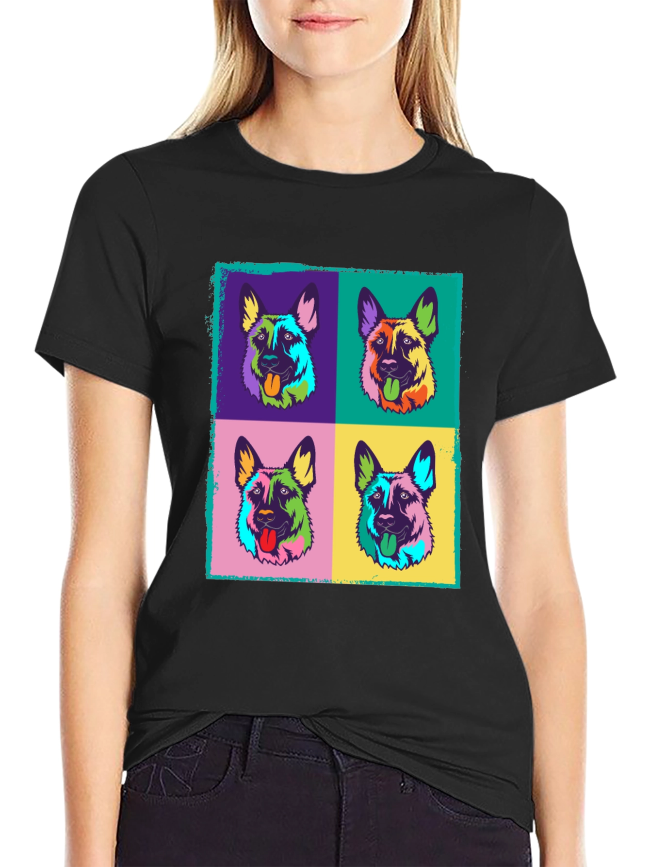 Black Pop Art Dog Print T-Shirt view 2