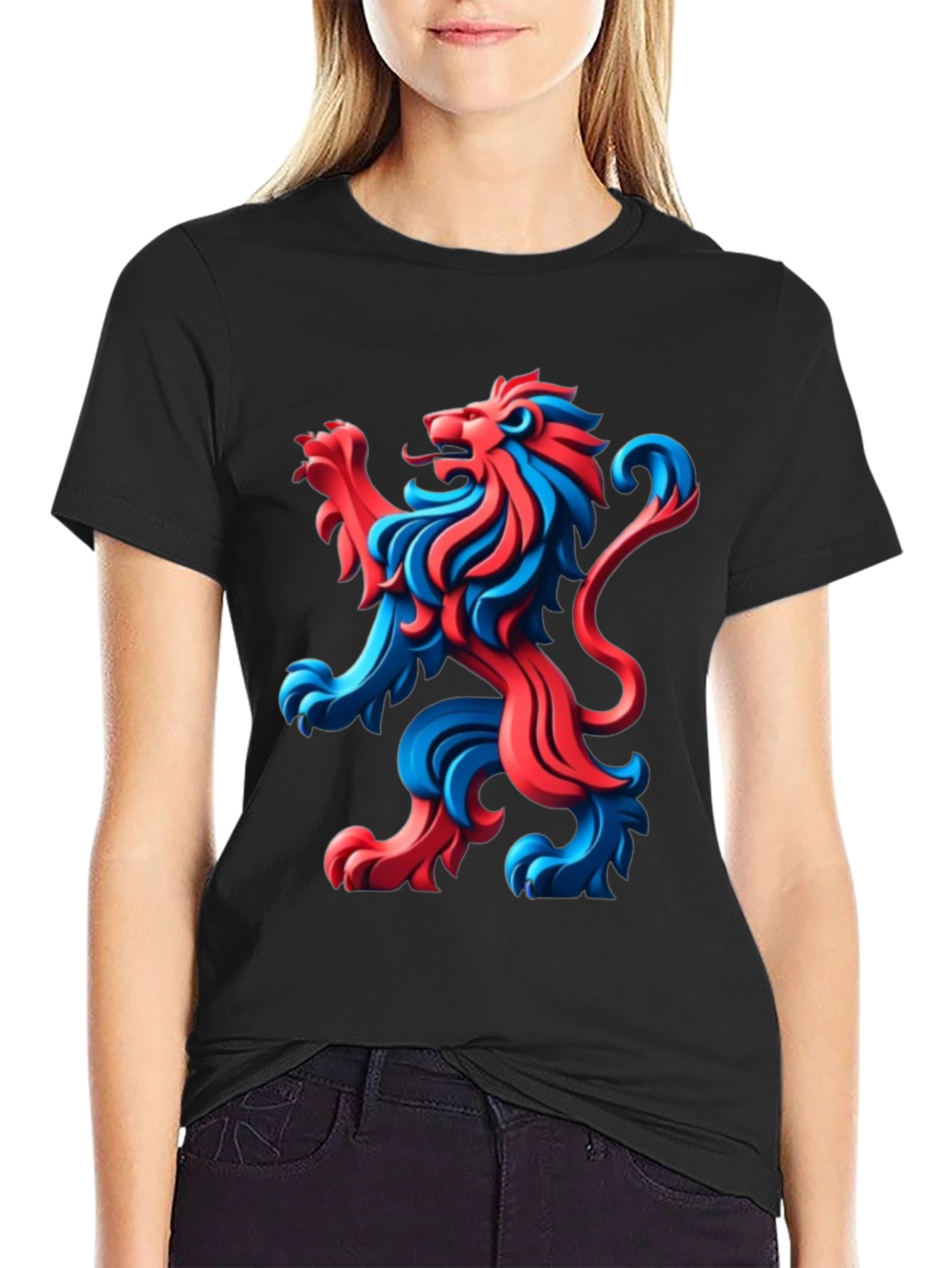 Black Bold Lion Graphic Tee - Black Cotton T-Shirt view 2