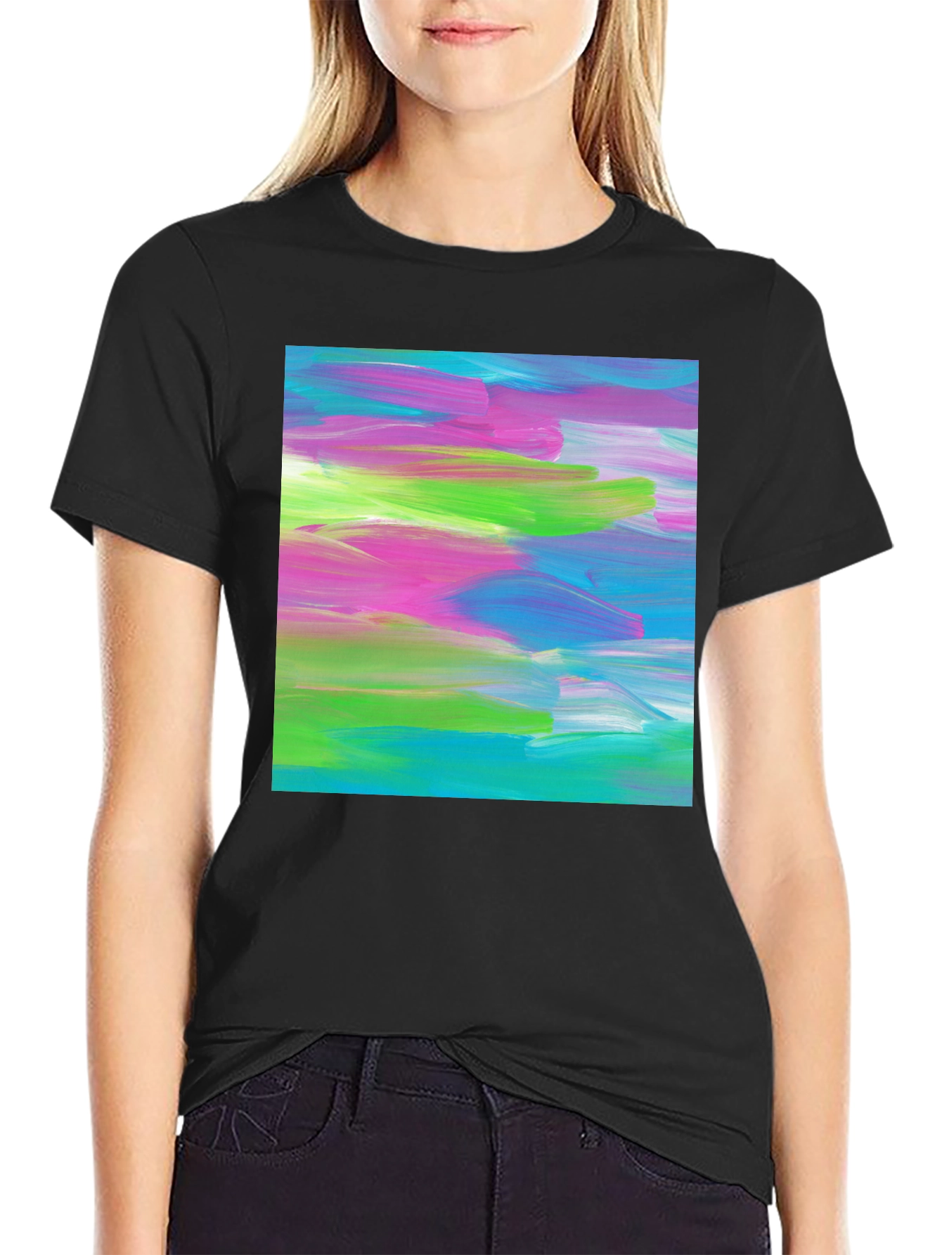 Black Abstract Art Graphic Tee - Modern Brushstroke T-Shirt view 2