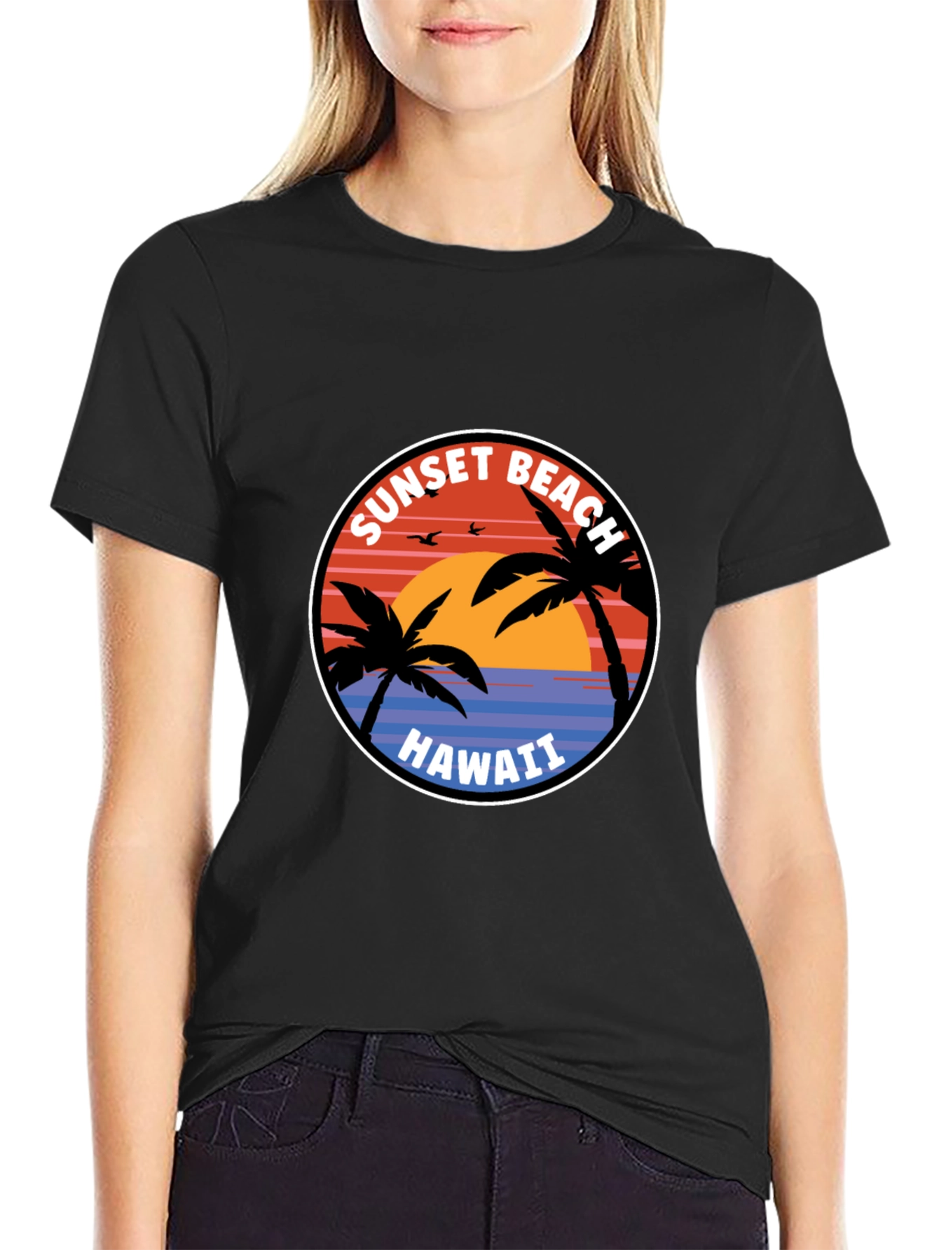 Black Sunset Beach Hawaii T-Shirt view 2