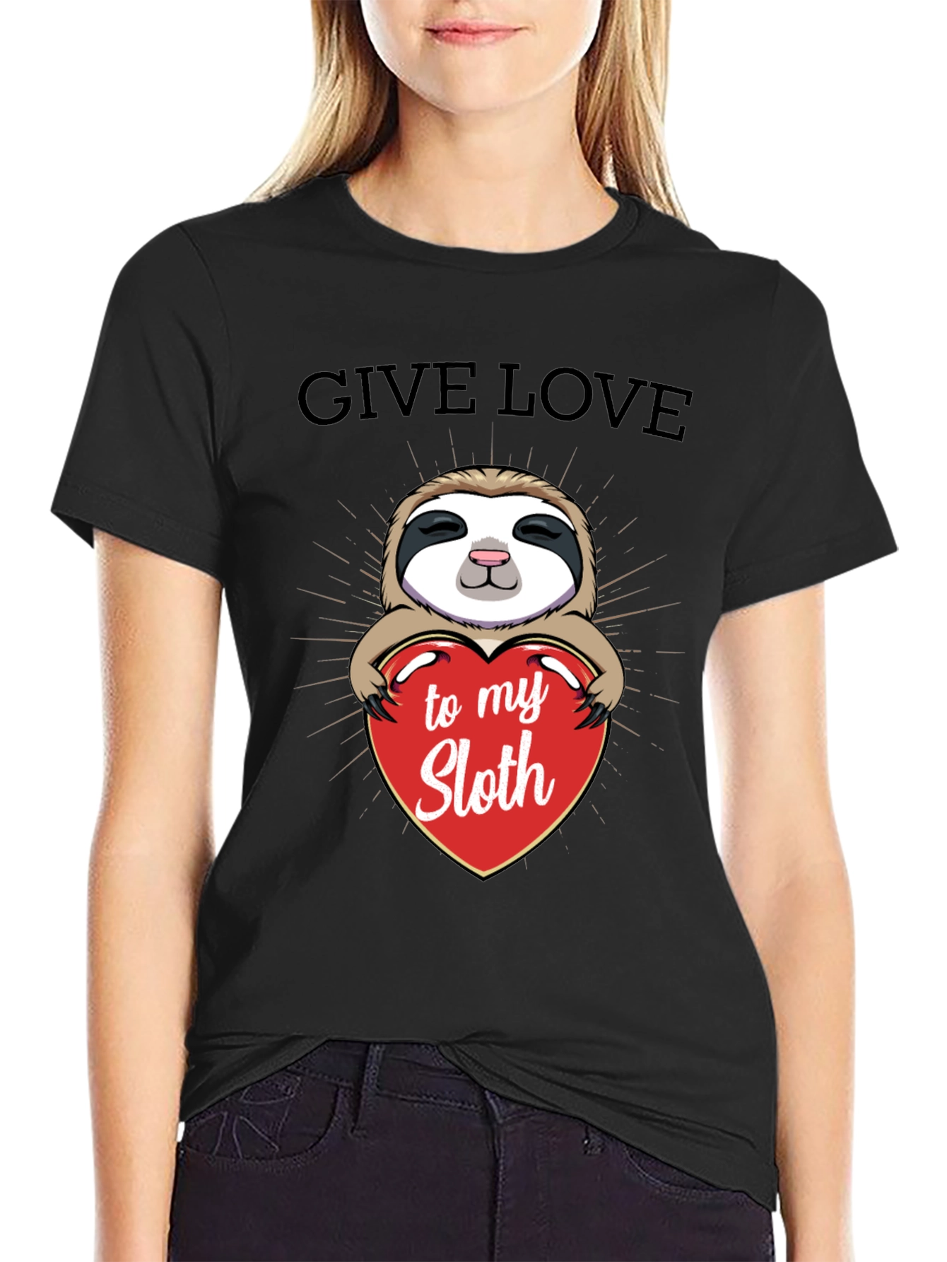 Black Give Love to My Sloth Graphic T-Shirt view 2