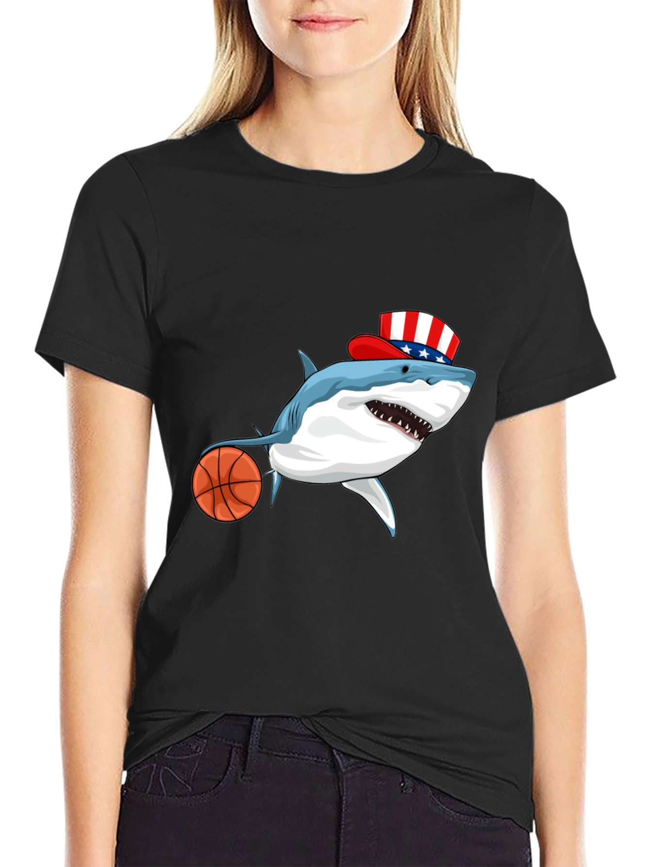 Black Shark Basketball Patriotic T-Shirt view 2