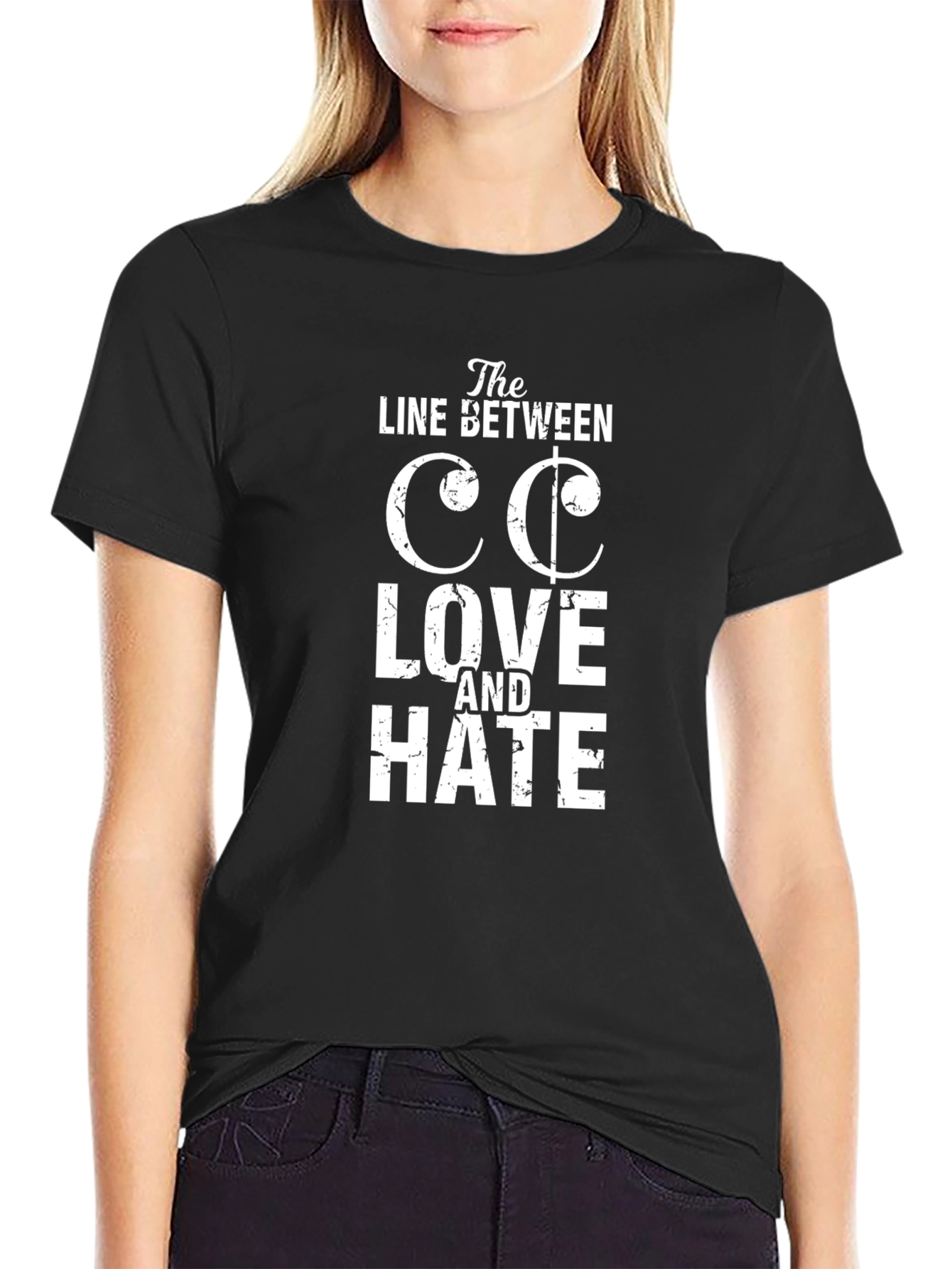 Black Love & Hate T-Shirt - Black Cotton Tee view 2