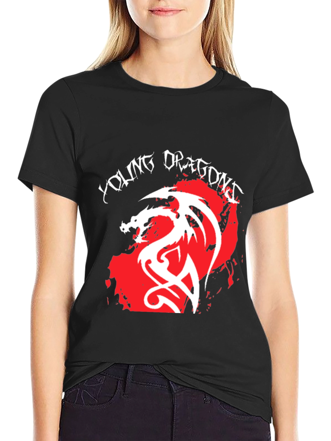Black Young Dragons Graphic Tee - Black Cotton Blend T-Shirt view 2
