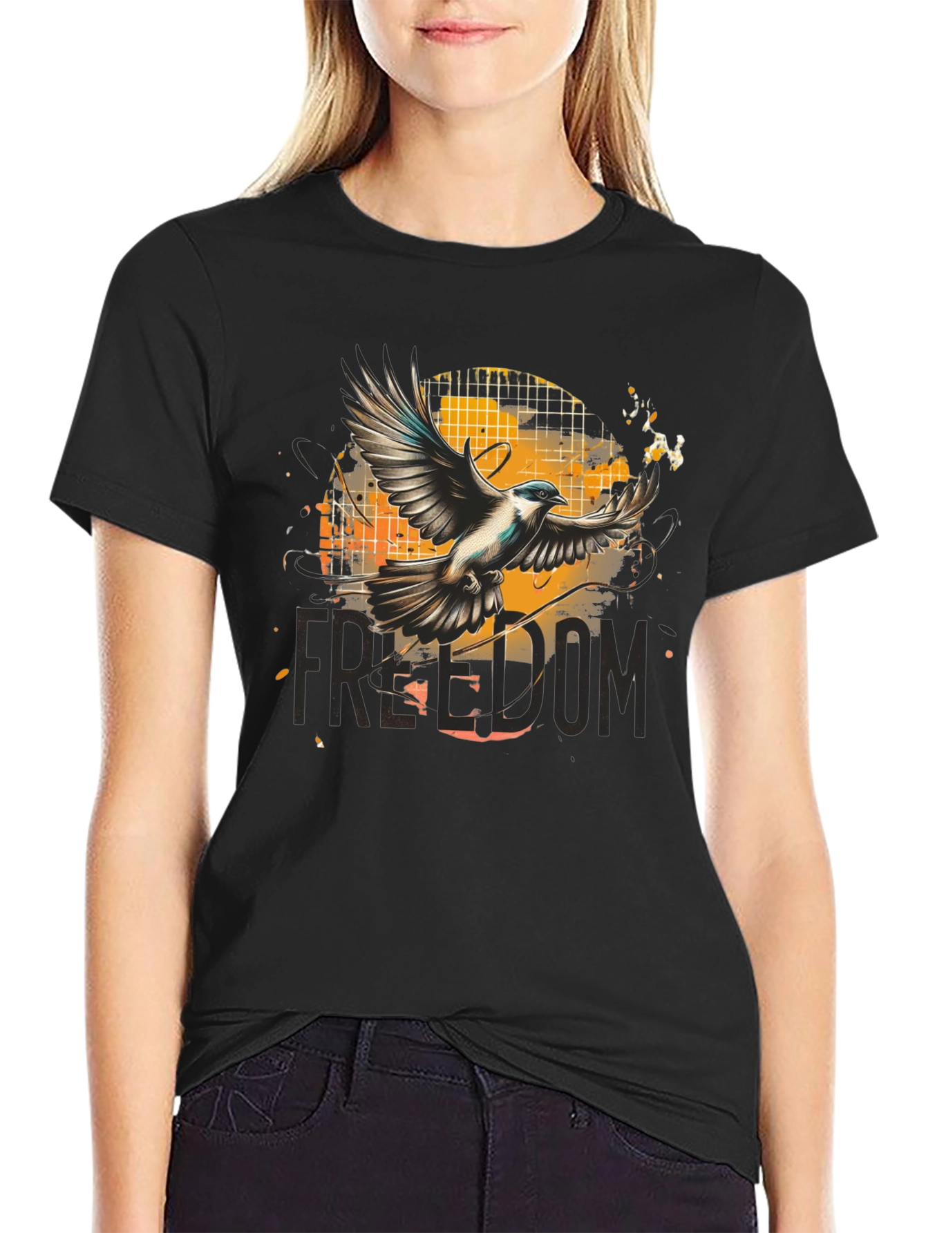 Black Freedom Bird Graphic T-Shirt view 2