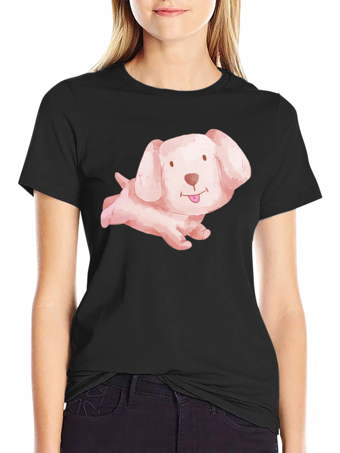 Black Cute Puppy Dog Black T-Shirt view 2