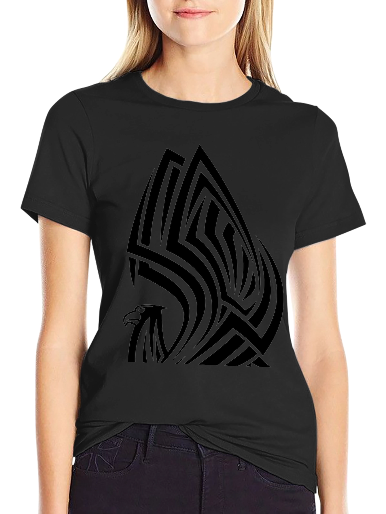 Black Tribal Eagle Graphic Tee - Stylish Men's Black T-Shirt view 2